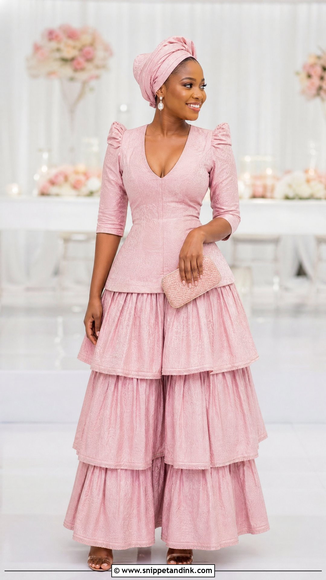 Pink Sotho Wedding Dress With Tiered Skirt - Snippet and Ink - 20 Sotho Wedding Dress Ideas
