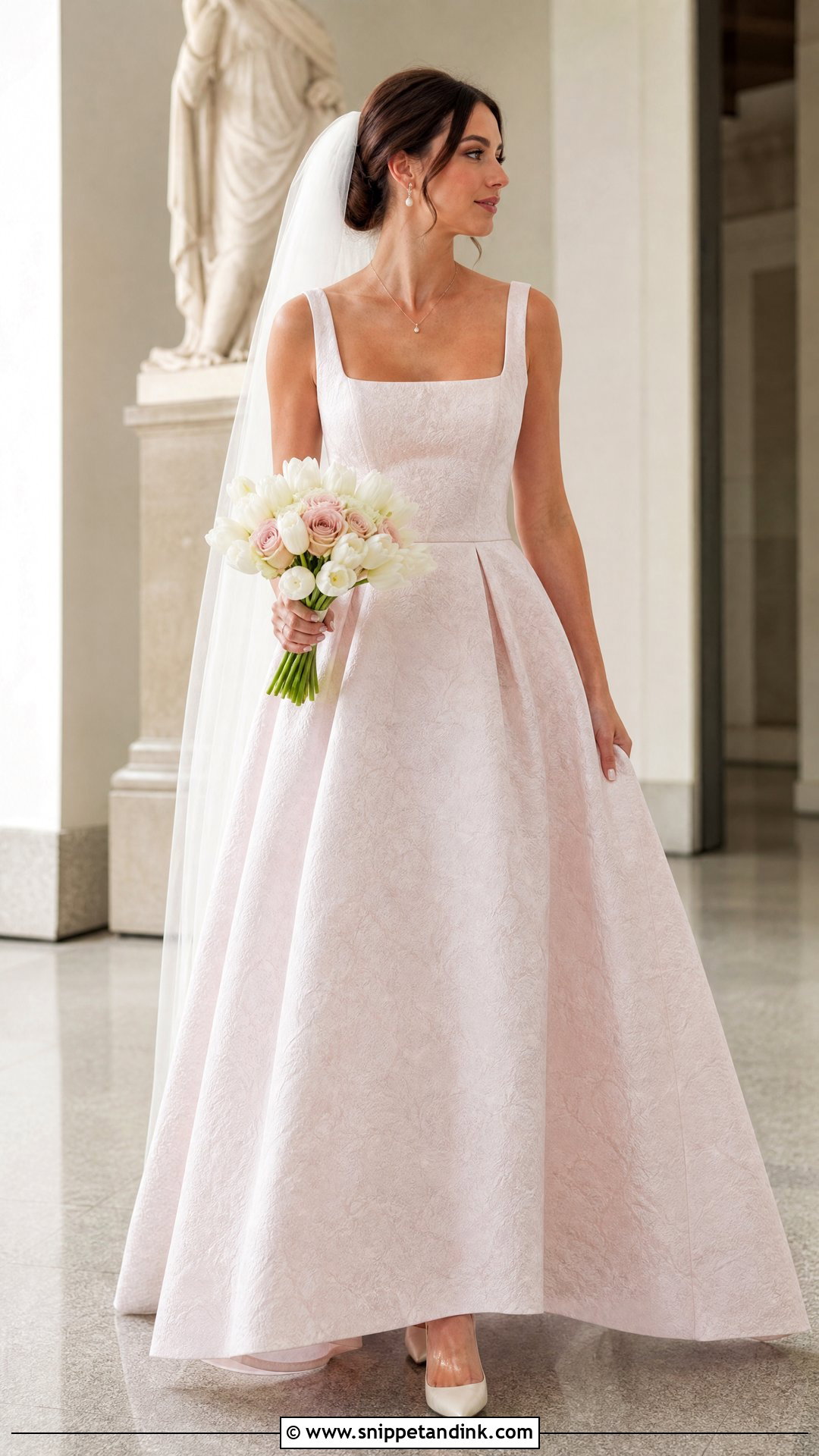 Pink Square Neck Bridal Gown - Snippet and Ink - 20 Pink Bridal Gown Ideas