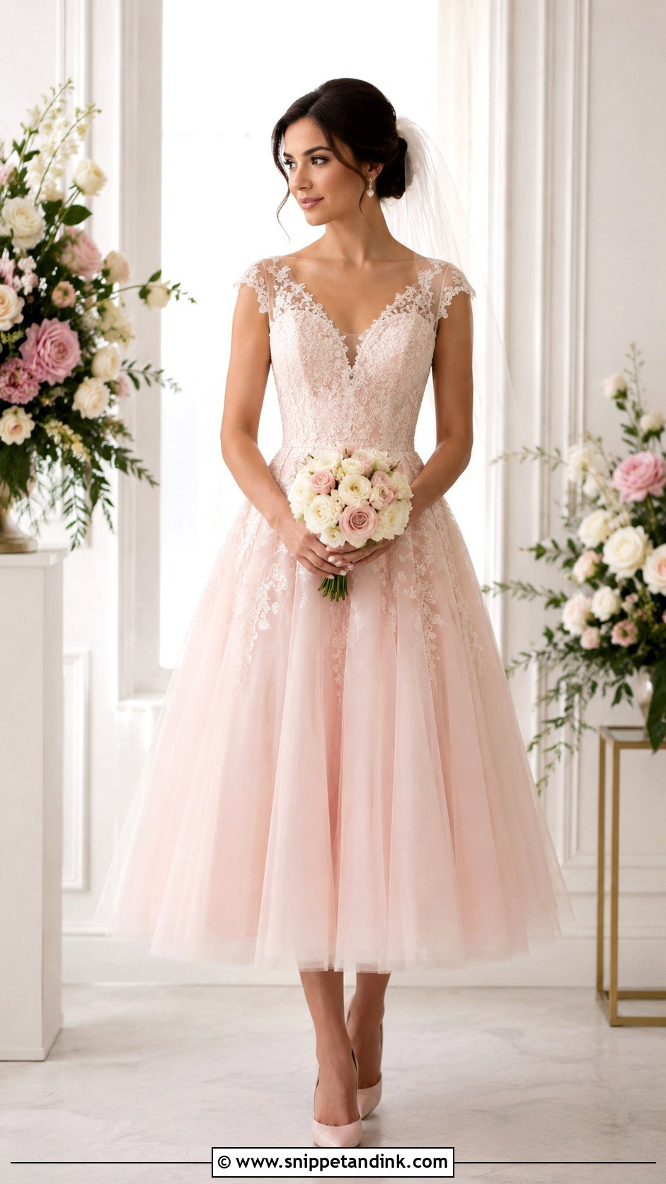 Pink Tea Length Wedding Dress - Snippet and Ink - 25 Pink Wedding Dresses