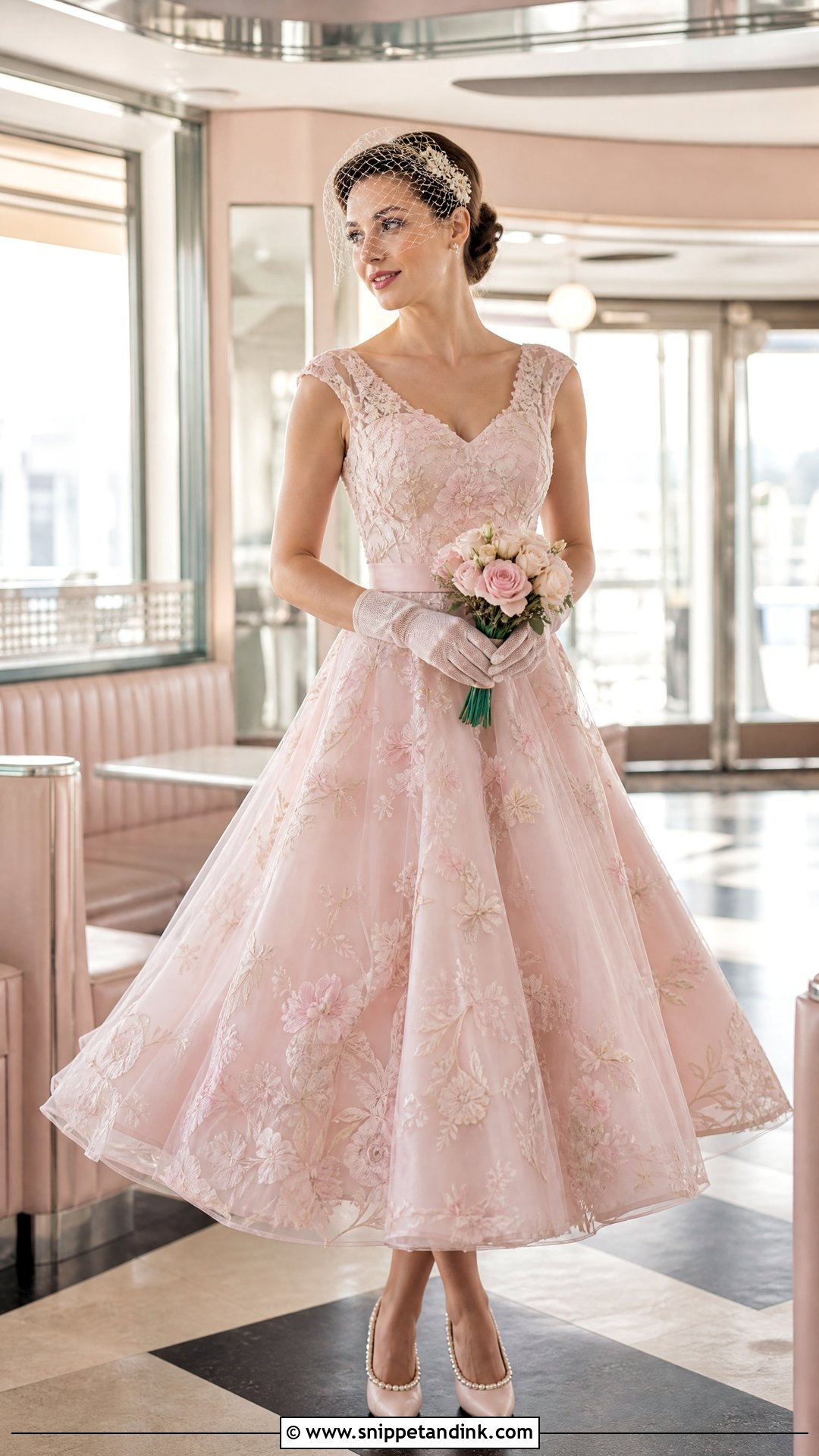 Pink Tea Length Wedding Gown - Snippet and Ink - 20 Pink Wedding Gowns