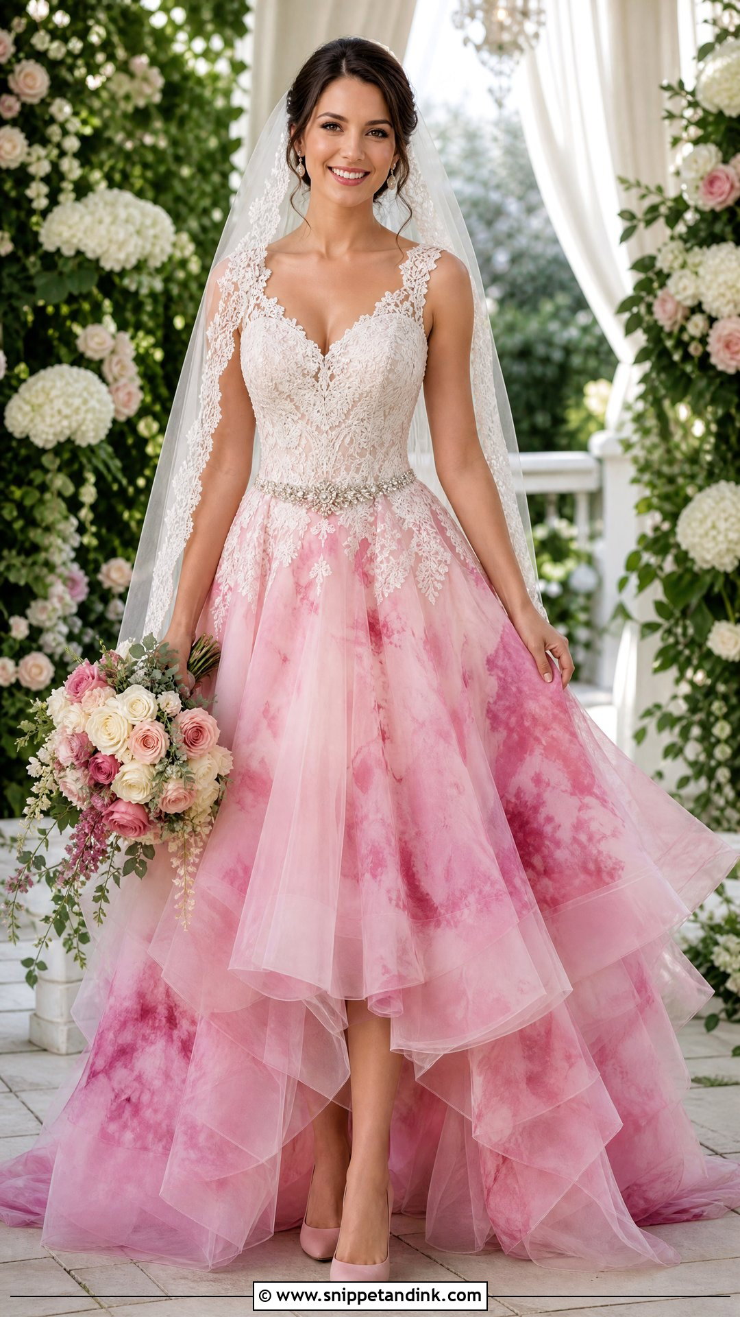 Pink Tie Dye Wedding Dress With Lace Bodice - Snippet and Ink - 20 Tie Dye Wedding Dress Ideas