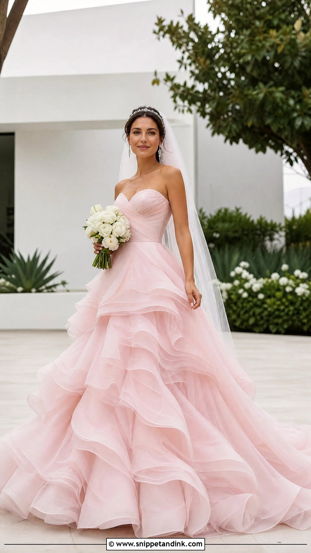 Pink Tiered Organza Princess Wedding Dress - Snippet and Ink - 20 Princess Wedding Dresses Pink