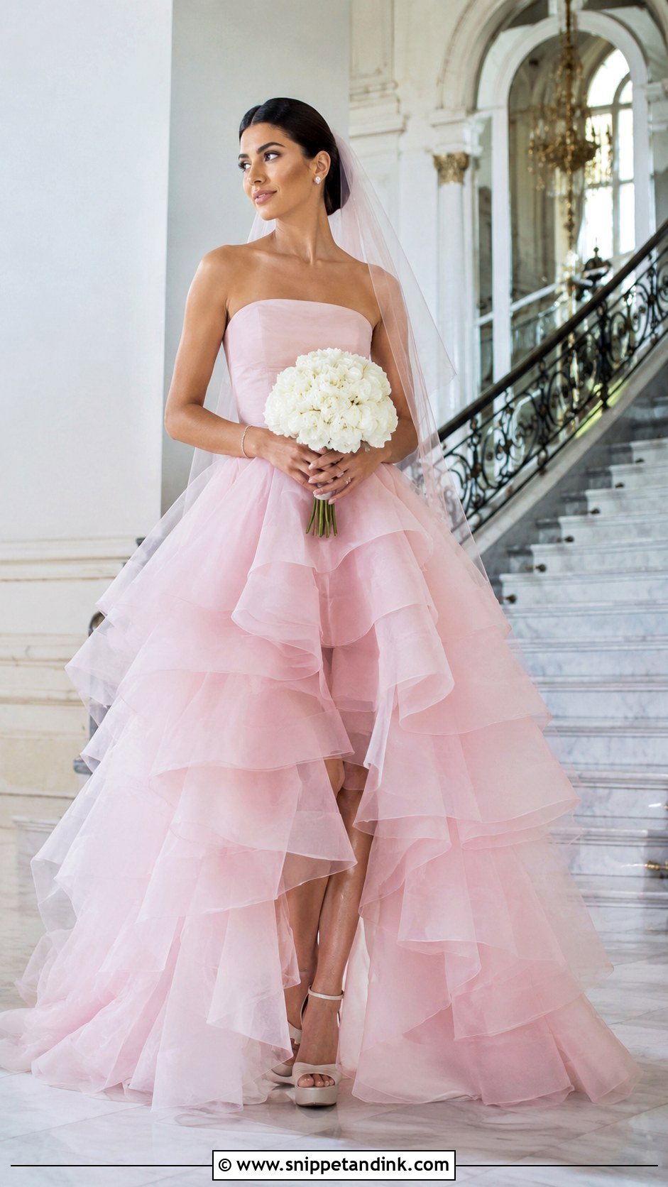 Pink Tiered Ruffle Bridal Gown - Snippet and Ink - 20 Pink Bridal Ideas