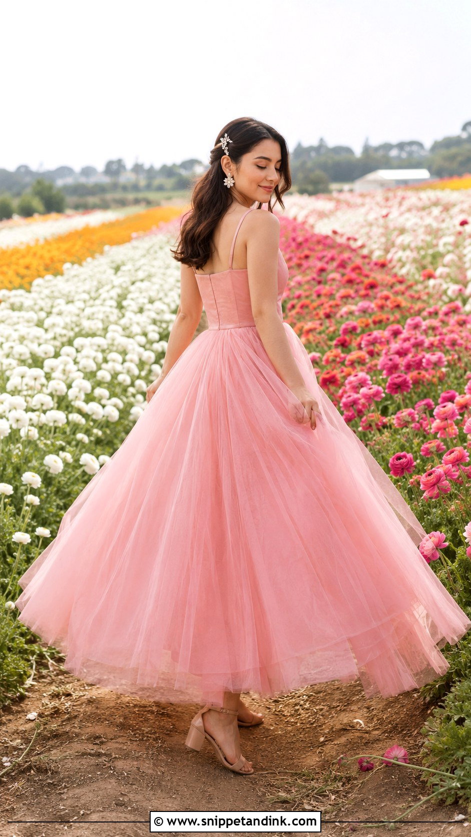 Pink Tulle Gown Flower Field Photoshoot - Snippet and Ink - 20 Gown Photoshoot Ideas
