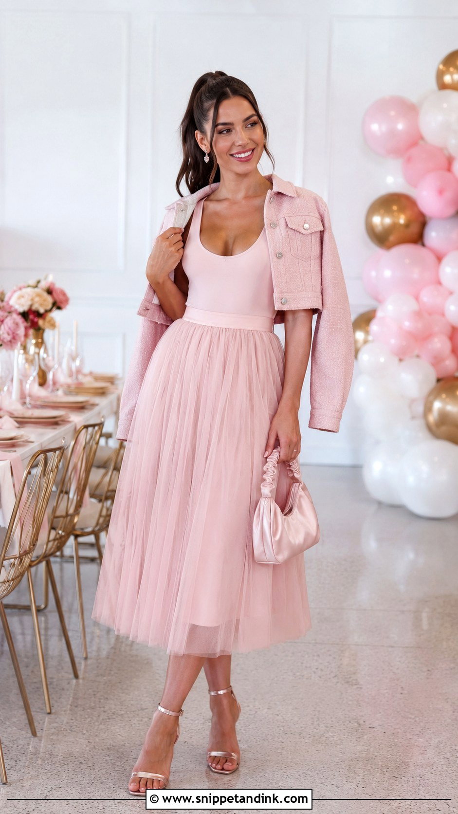 Pink Tulle Skirt and Fitted Top Outfit - Snippet and Ink - 20 Pretty in Pink Bachelorette Party Outfit Ideas