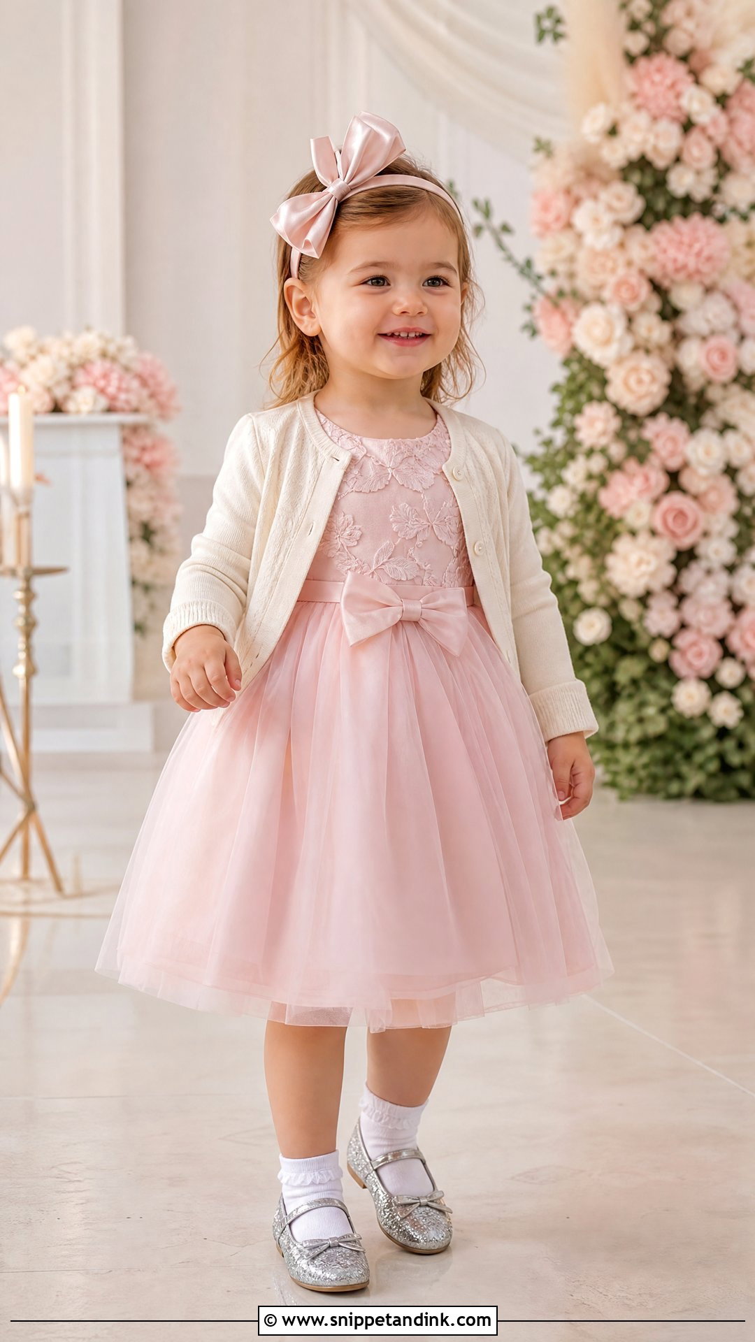Pink Tulle Toddler Wedding Dress With Sparkle Flats - Snippet and Ink - 20 Toddler Wedding Dress Ideas