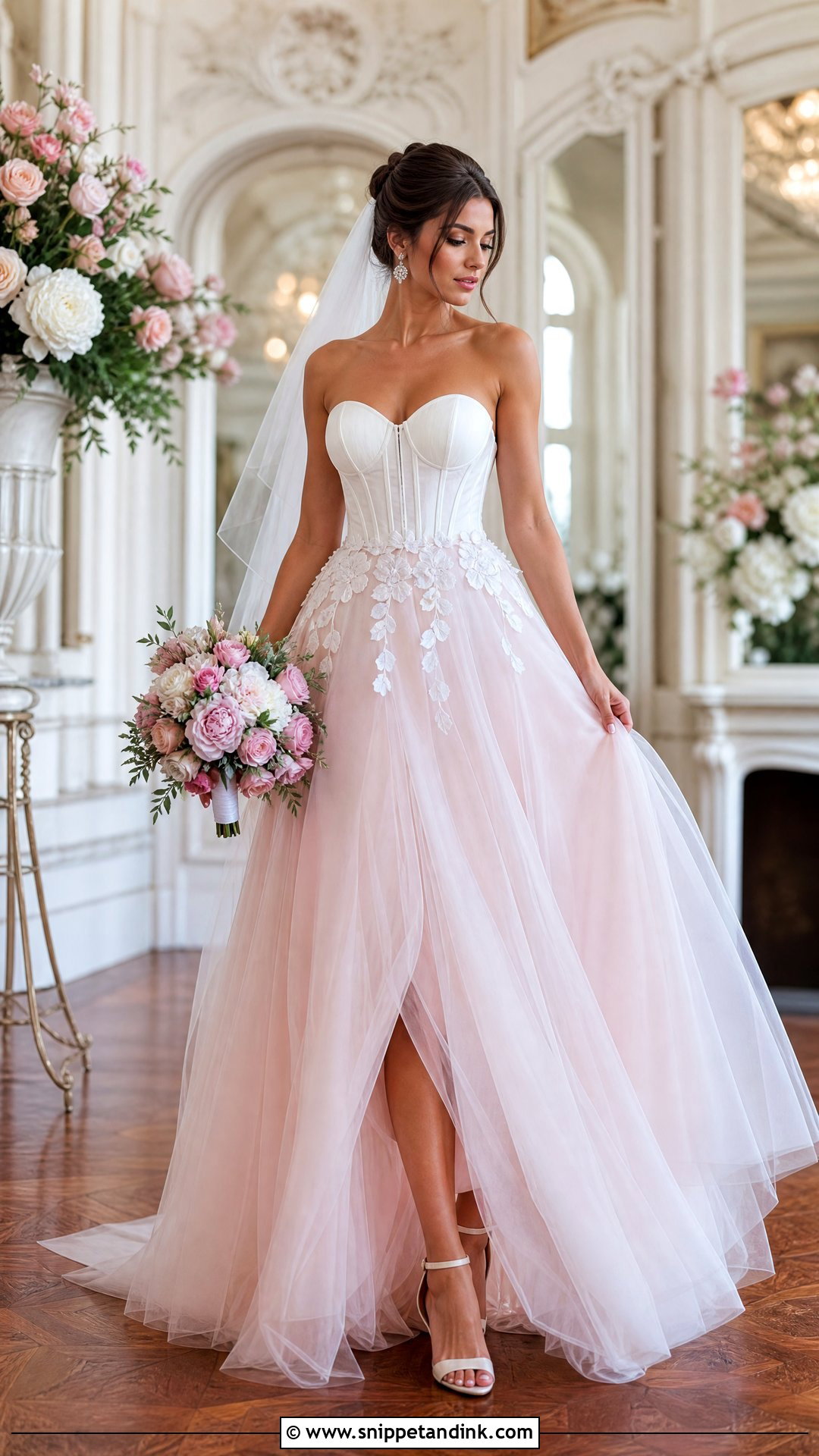 Pink Tulle Wedding Dress With White Corset - Snippet and Ink - 25 Pink and White Wedding Dress Ideas