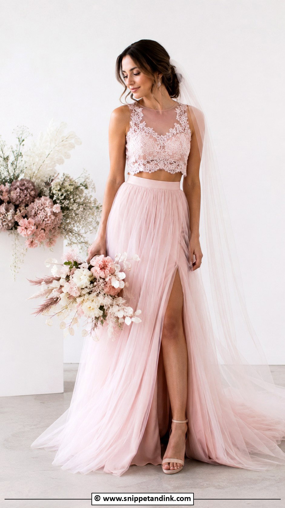 Pink Two Piece Wedding Dress - Snippet and Ink - 35 Pink Wedding Dress Ideas