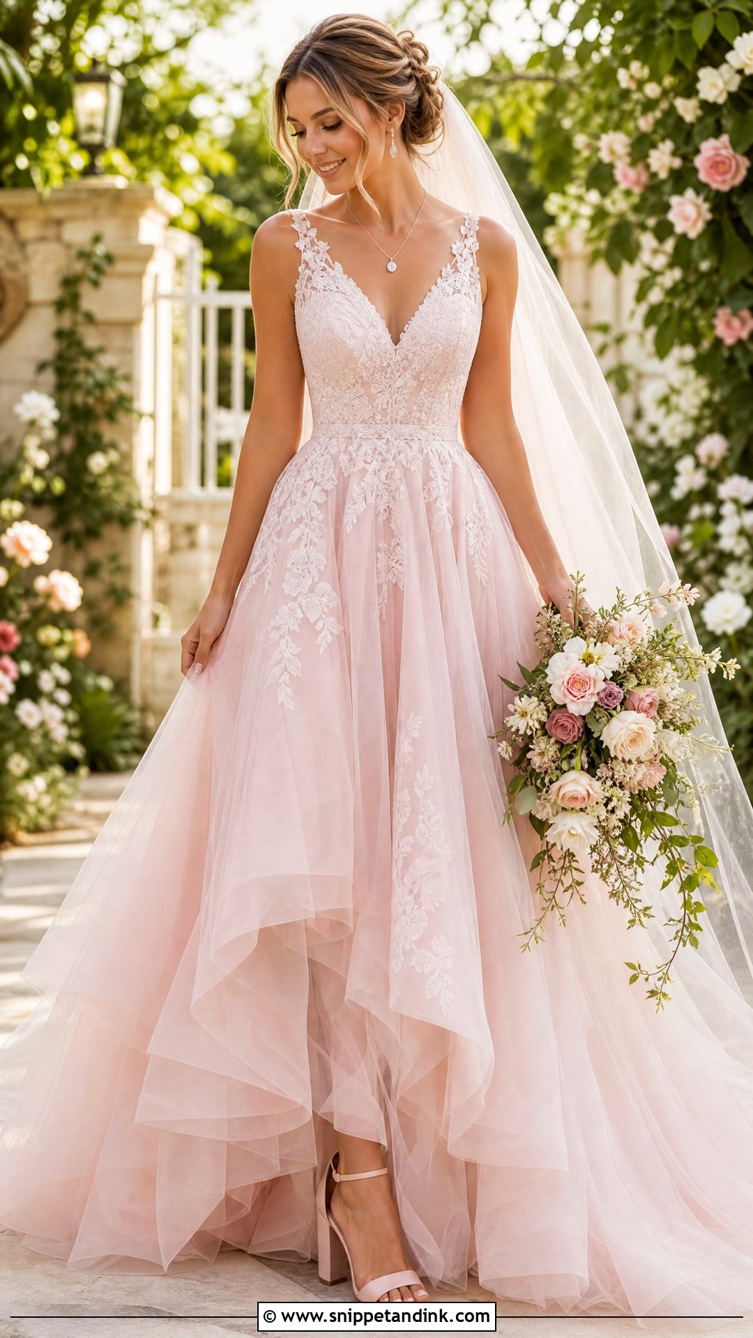 Pink V Neck Princess Wedding Dress - Snippet and Ink - 20 Princess Wedding Dresses Pink