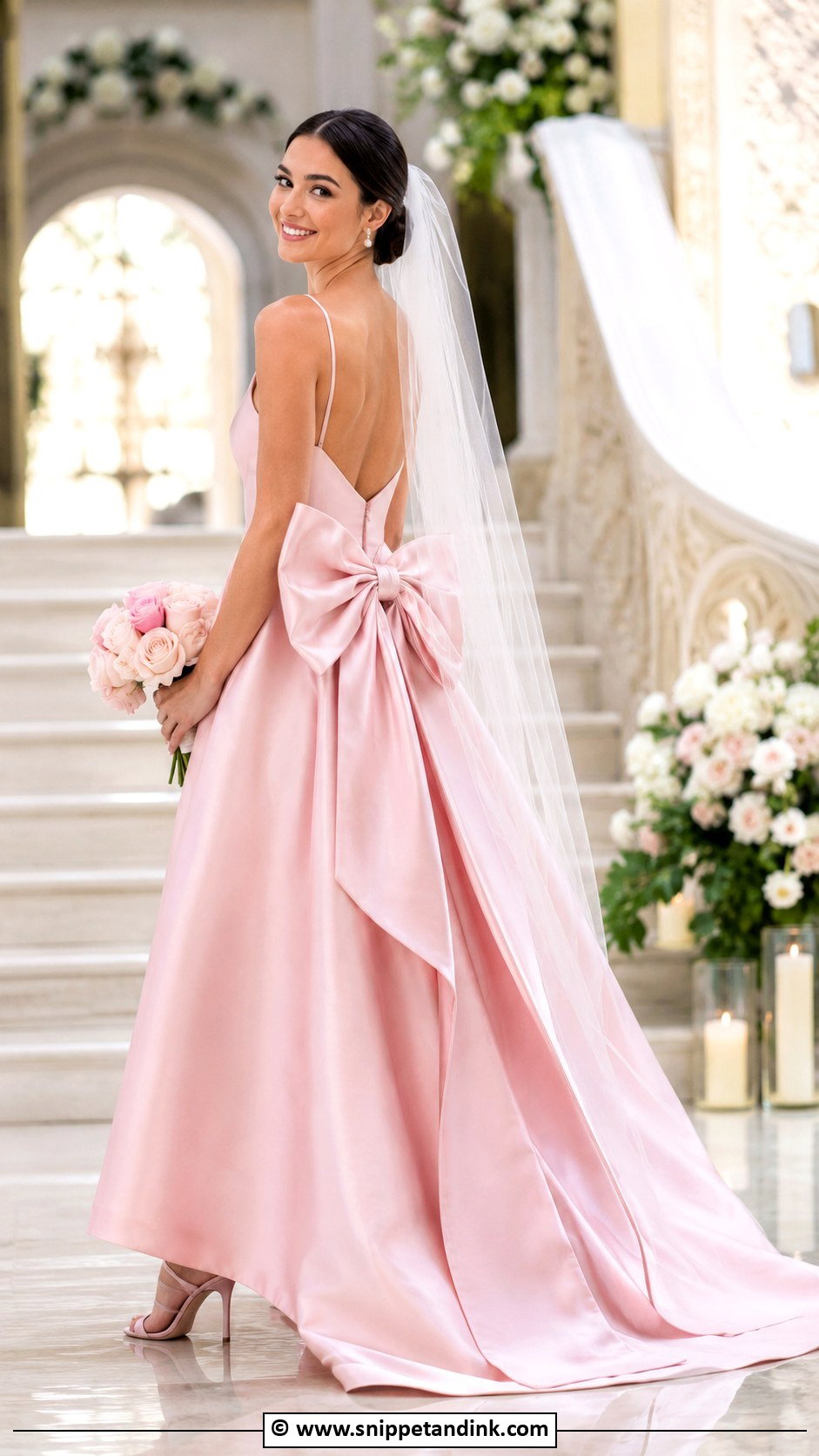 Pink Wedding Dress With Bow - Snippet and Ink - 35 Pink Wedding Dress Ideas