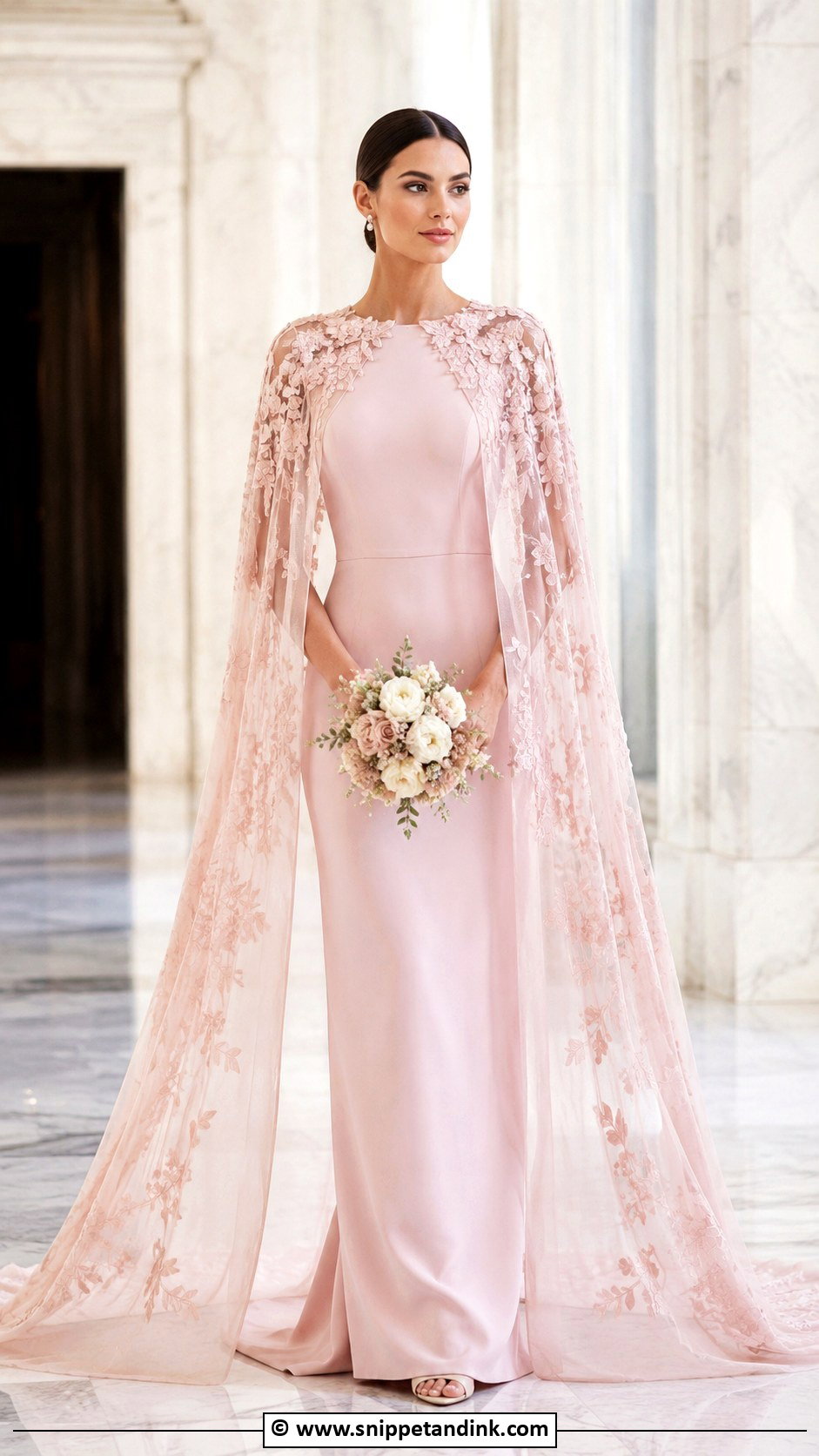 Pink Wedding Dress With Cape - Snippet and Ink - 35 Pink Wedding Dress Ideas