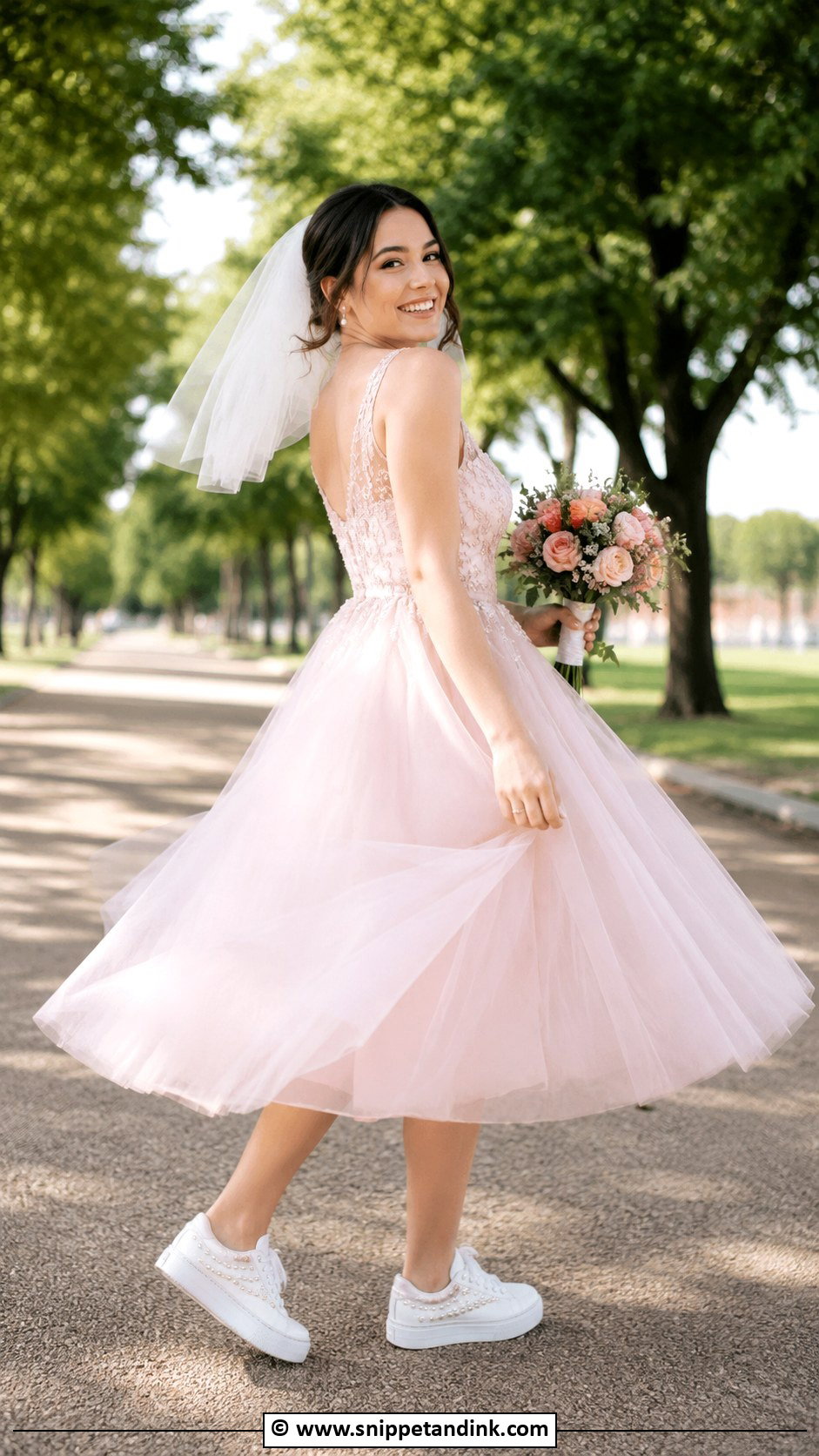 Pink Wedding Dress With Sneakers - Snippet and Ink - 35 Pink Wedding Dress Ideas
