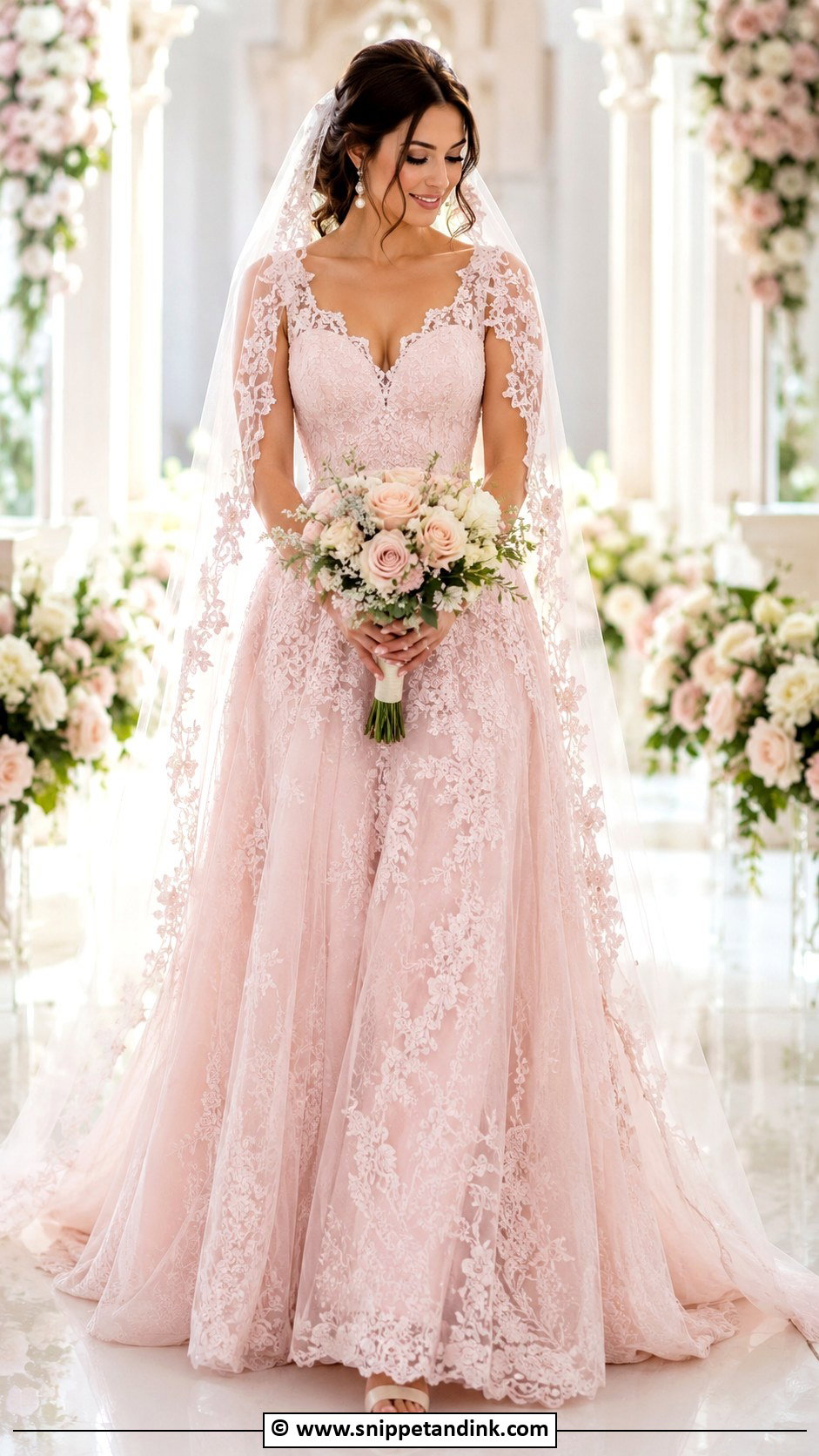 Pink Wedding Dress With Veil - Snippet and Ink - 35 Pink Wedding Dress Ideas