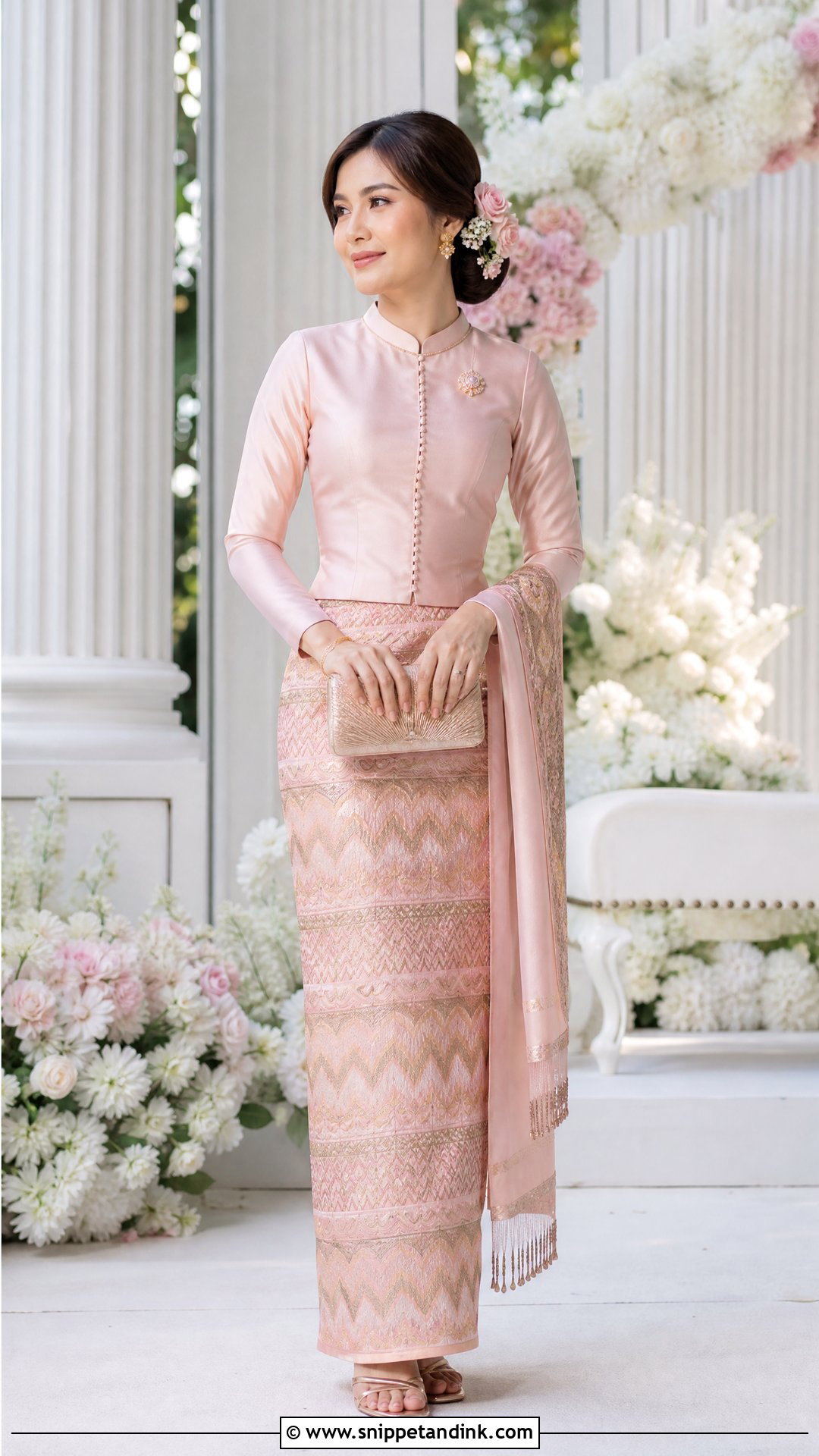 Pink Yinzi Blouse and Acheik Htamein - Snippet and Ink - 20 Myanmar Wedding Dresses