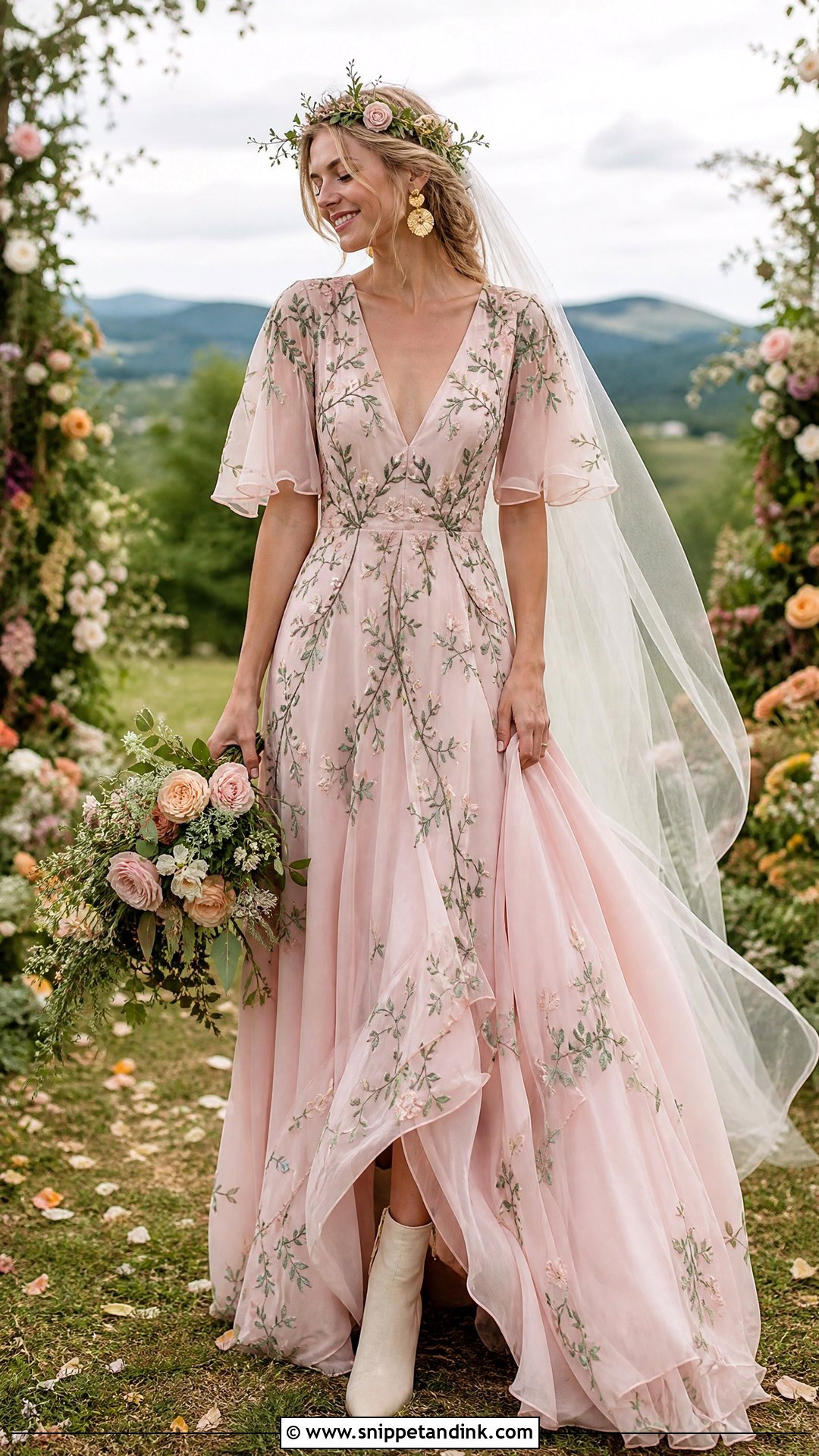 Pink and Green Boho Wedding Dress - Snippet and Ink - 20 Pink and Green Wedding Dress Ideas