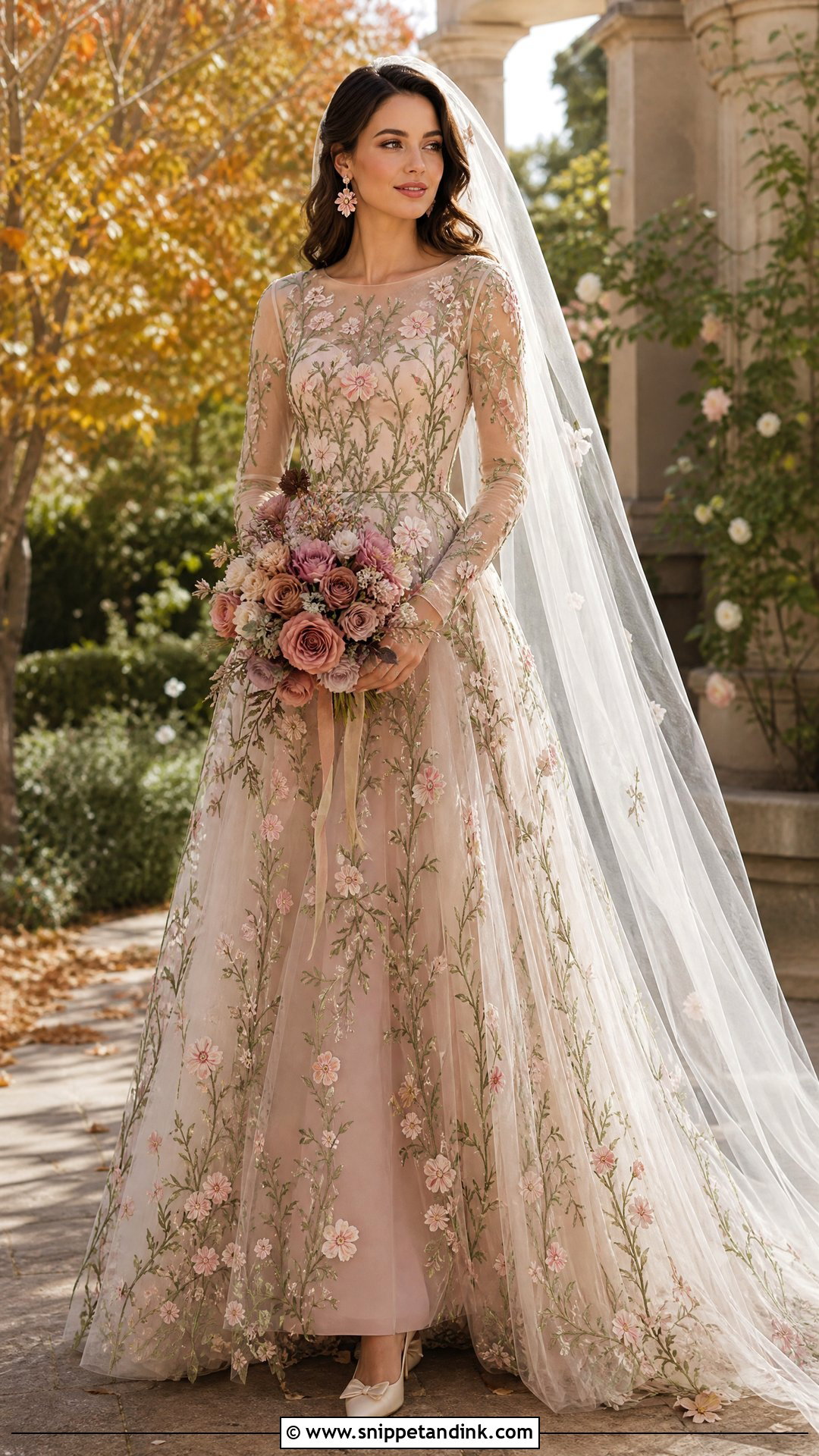Pink and Green Long Sleeve Wedding Dress - Snippet and Ink - 20 Pink and Green Wedding Dress Ideas