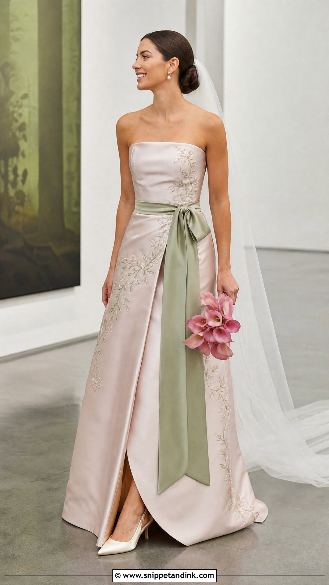 Pink and Green Satin Wedding Dress - Snippet and Ink - 20 Pink and Green Wedding Dress Ideas