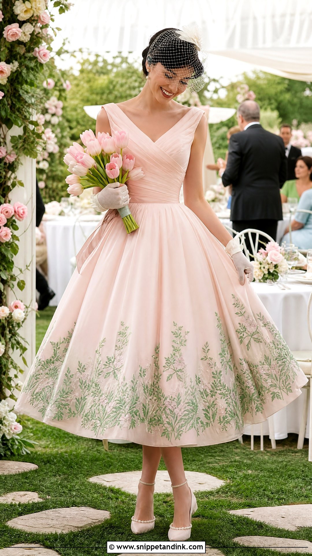 Pink and Green Tea Length Wedding Dress - Snippet and Ink - 20 Pink and Green Wedding Dress Ideas