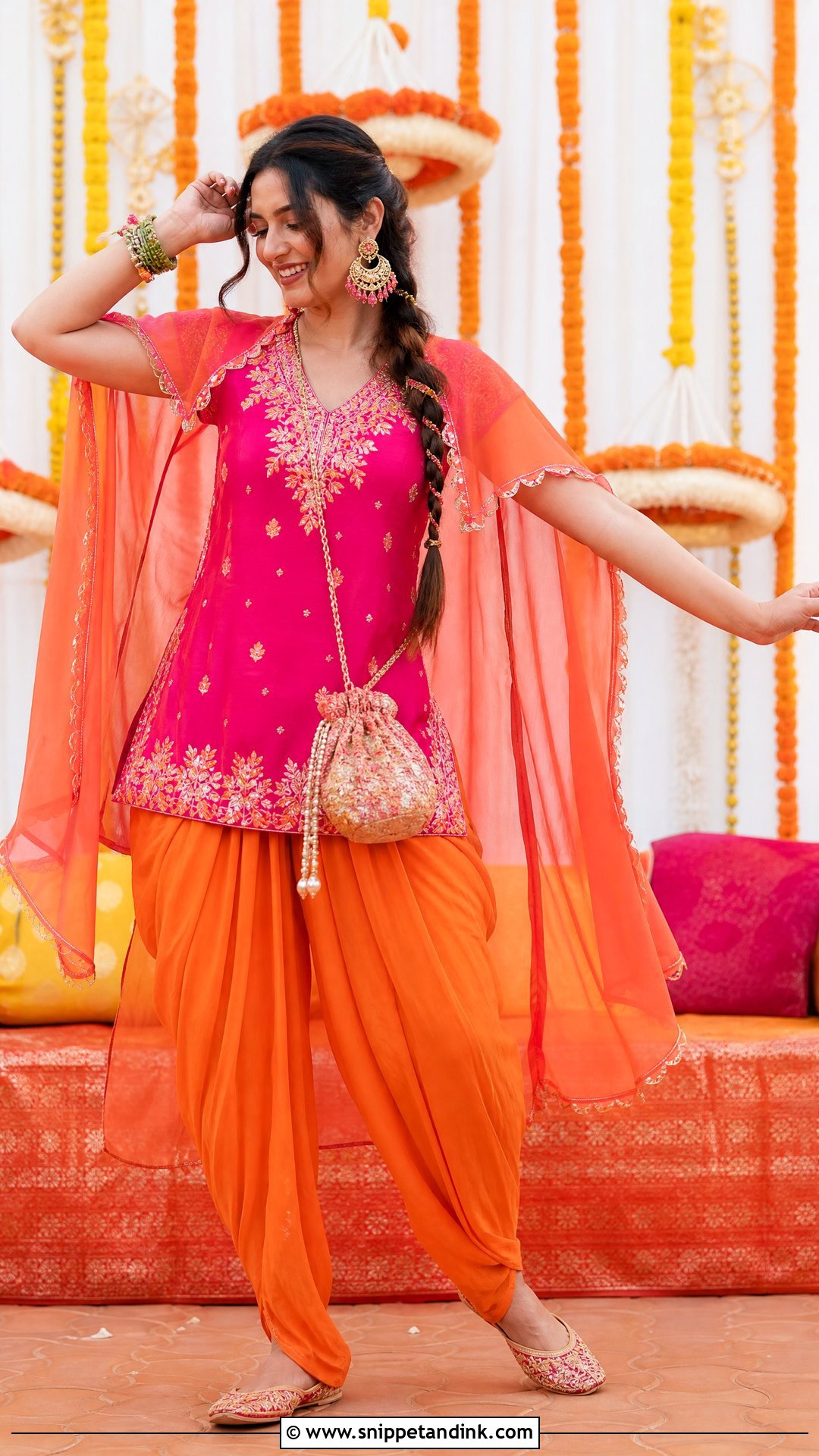 Pink and Orange Dhoti Set for Mehndi - Snippet and Ink - 25 Dresses for Mehndi Function
