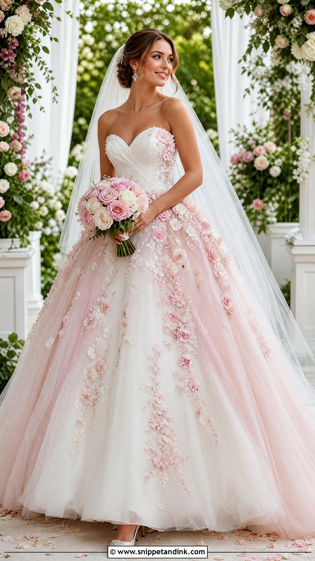Pink and White Floral Ball Gown Wedding Dress - Snippet and Ink - 25 Pink and White Wedding Dress Ideas