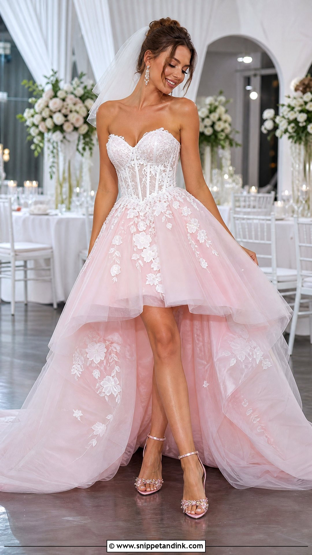 Pink and White High Low Wedding Dress - Snippet and Ink - 25 Pink and White Wedding Dress Ideas