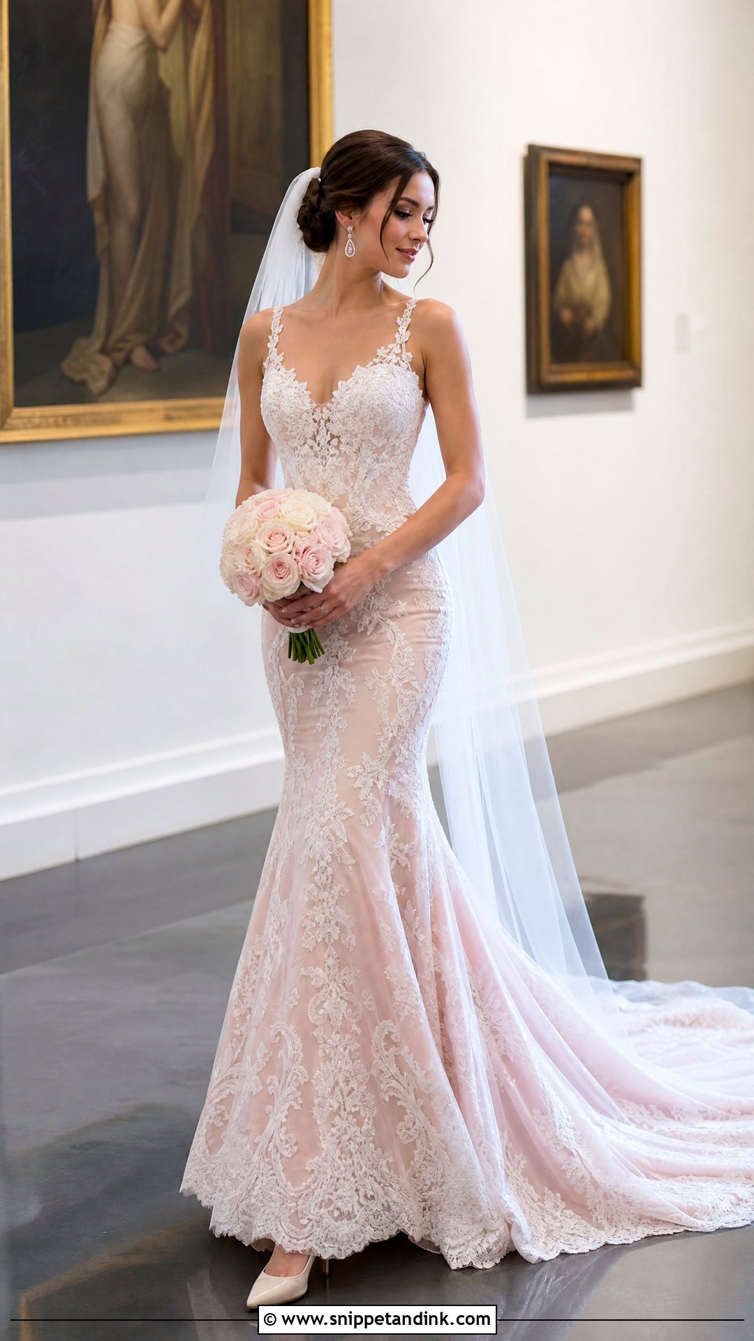 Pink and White Lace Mermaid Wedding Dress - Snippet and Ink - 25 Pink and White Wedding Dress Ideas
