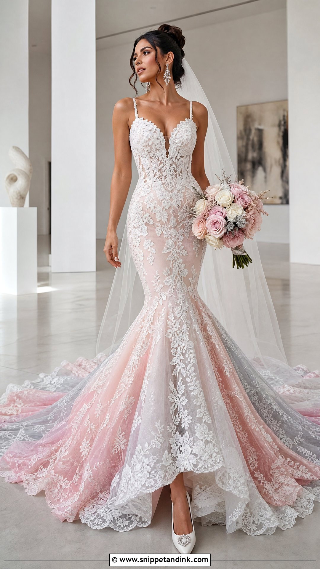 Pink and White Mermaid Wedding Dress - Snippet and Ink - 20 Pink White Wedding Dress Ideas