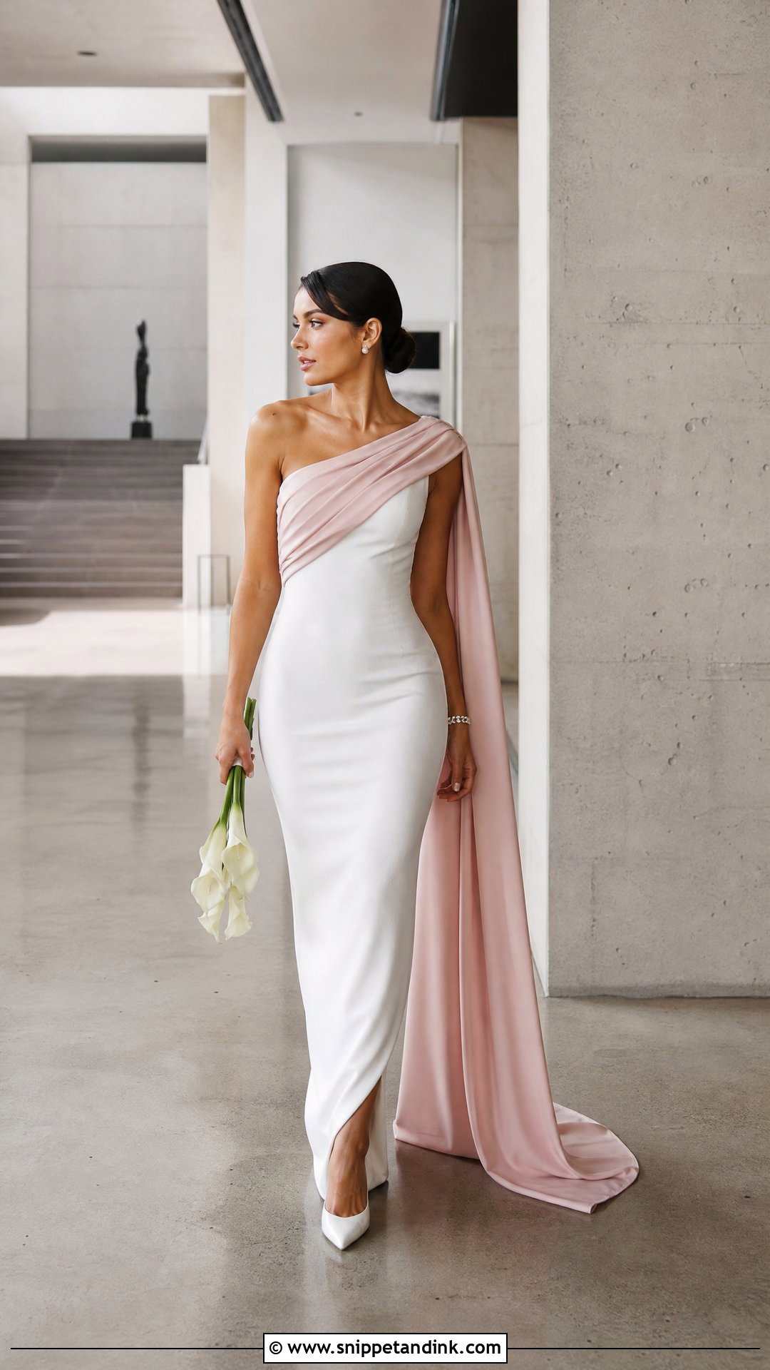 Pink and White One Shoulder Wedding Dress - Snippet and Ink - 25 Pink and White Wedding Dress Ideas