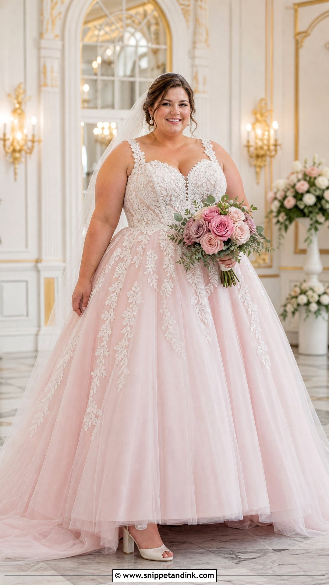 Pink and White Plus Size Ball Gown Wedding Dress - Snippet and Ink - 25 Pink and White Wedding Dress Ideas