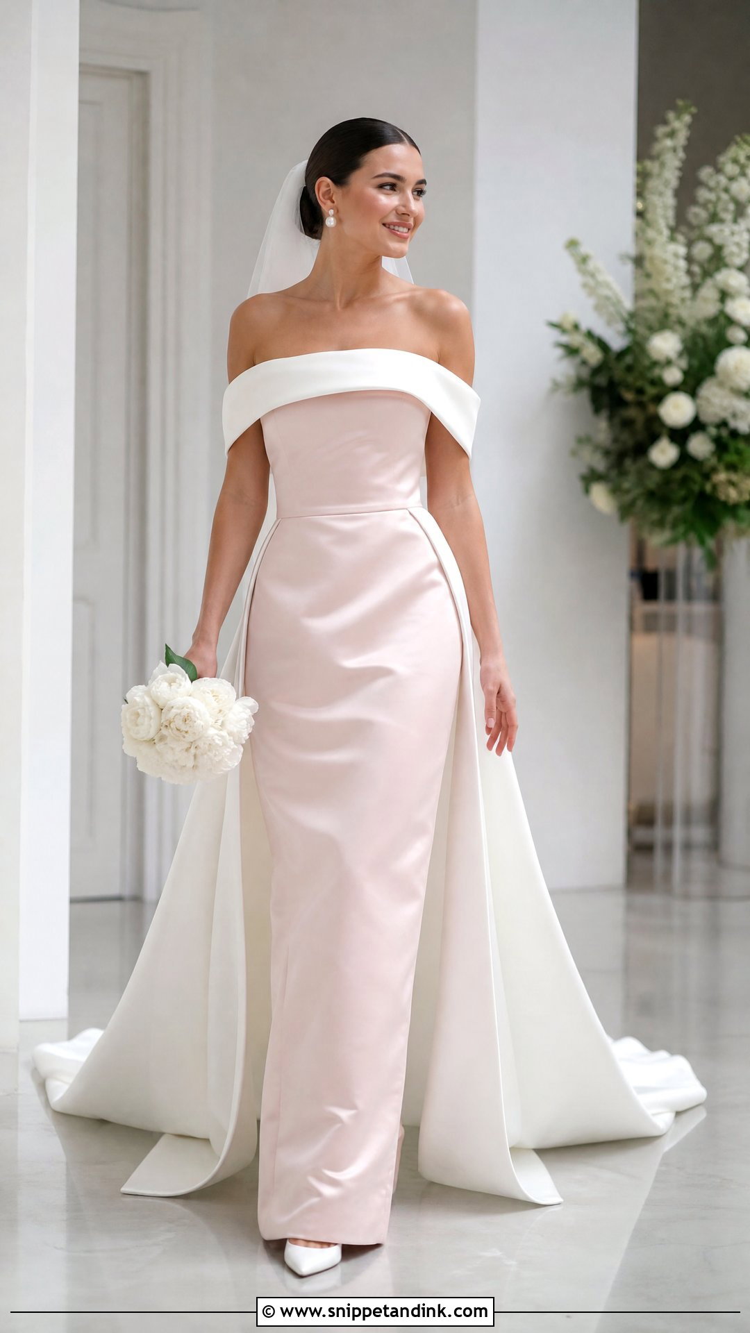 Pink and White Satin Wedding Dress - Snippet and Ink - 20 Pink White Wedding Dress Ideas