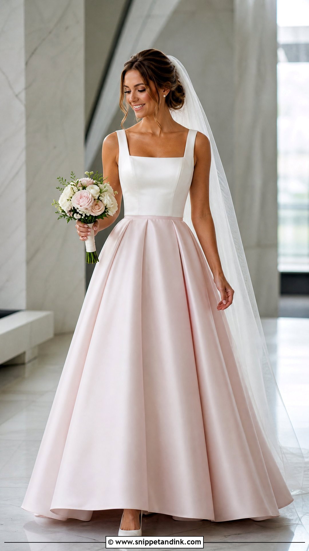 Pink and White Square Neck Wedding Dress - Snippet and Ink - 25 Pink and White Wedding Dress Ideas