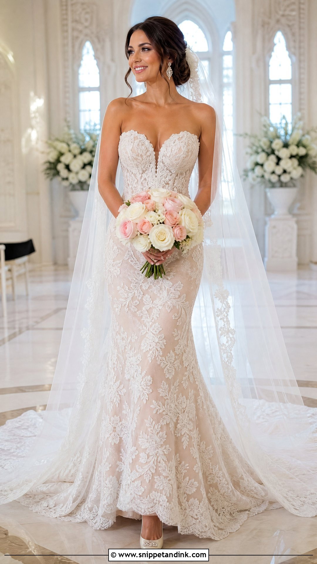 Pink and White Strapless Wedding Dress - Snippet and Ink - 25 Pink and White Wedding Dress Ideas