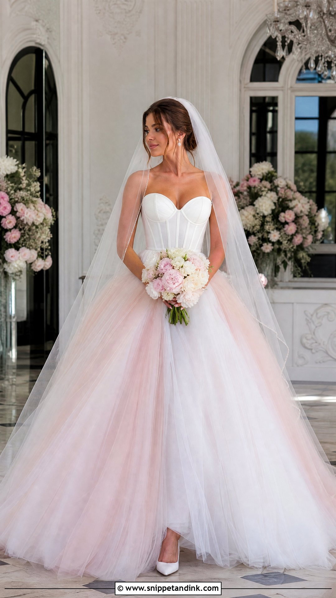 Pink and White Tulle Ball Gown Wedding Dress - Snippet and Ink - 20 Pink White Wedding Dress Ideas
