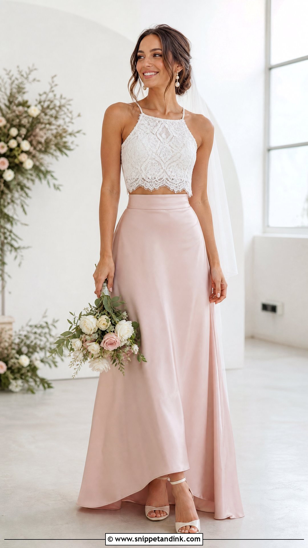 Pink and White Two Piece Wedding Dress - Snippet and Ink - 25 Pink and White Wedding Dress Ideas