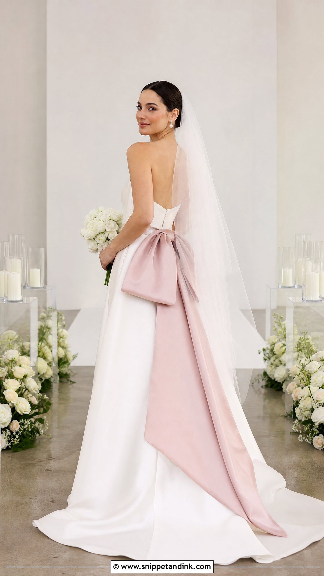 Pink and White Wedding Dress With Bow - Snippet and Ink - 20 Pink White Wedding Dress Ideas