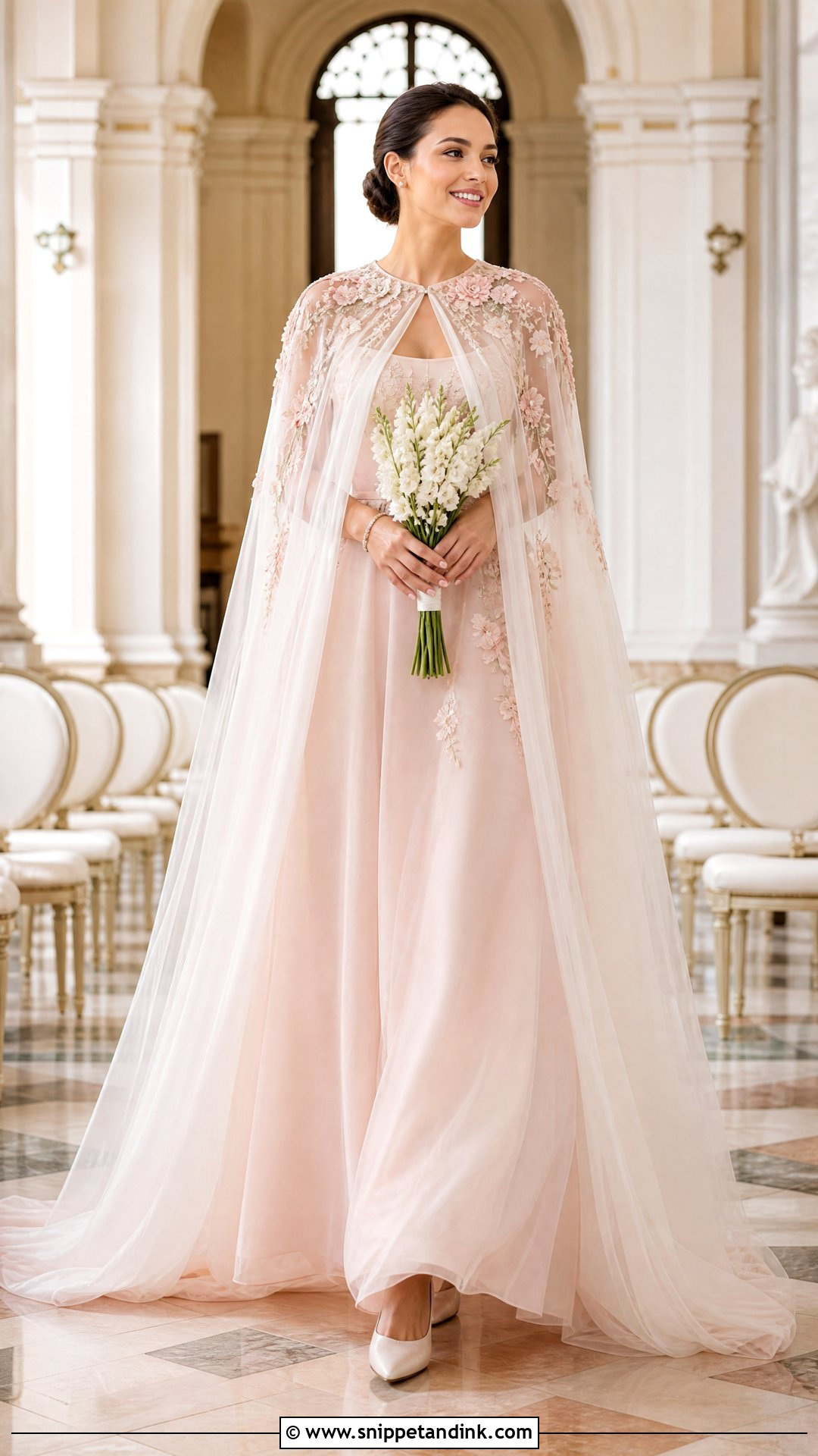 Pink and White Wedding Dress With Cape - Snippet and Ink - 20 Pink White Wedding Dress Ideas