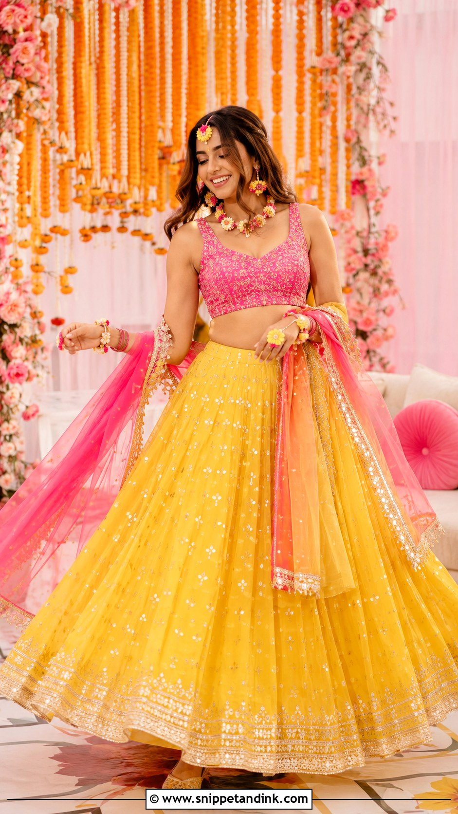 Pink and Yellow Lehenga for Haldi Bride - Snippet and Ink - 20 Dress for Haldi Function for Bride Ideas
