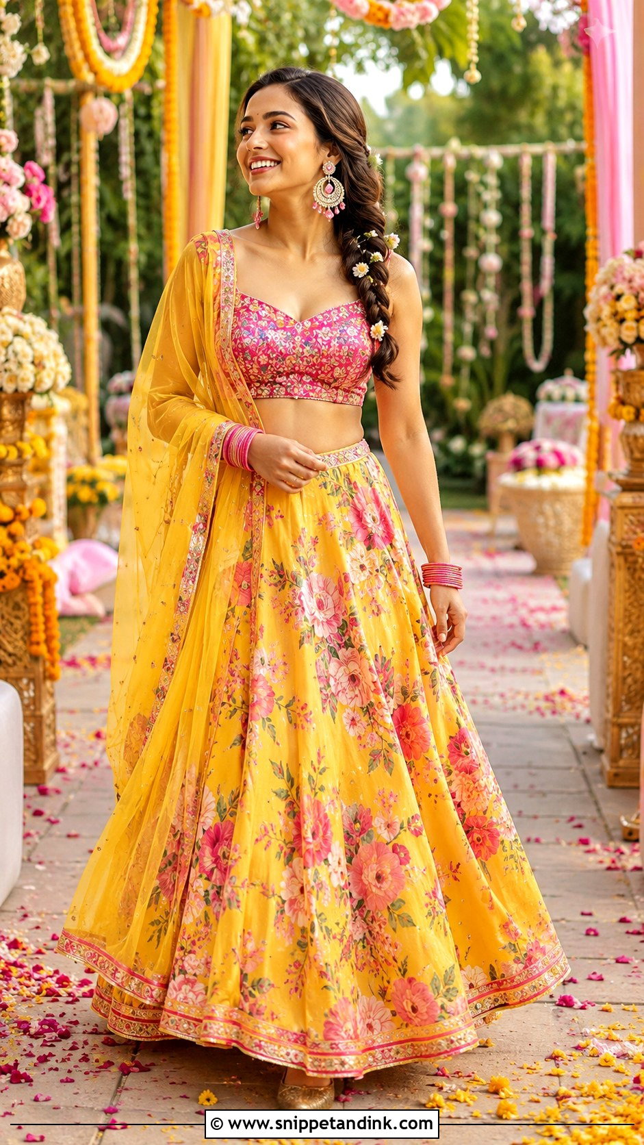 Pink and Yellow Lehenga for Haldi - Snippet and Ink - 20 Haldi Function Dress for Sister Ideas