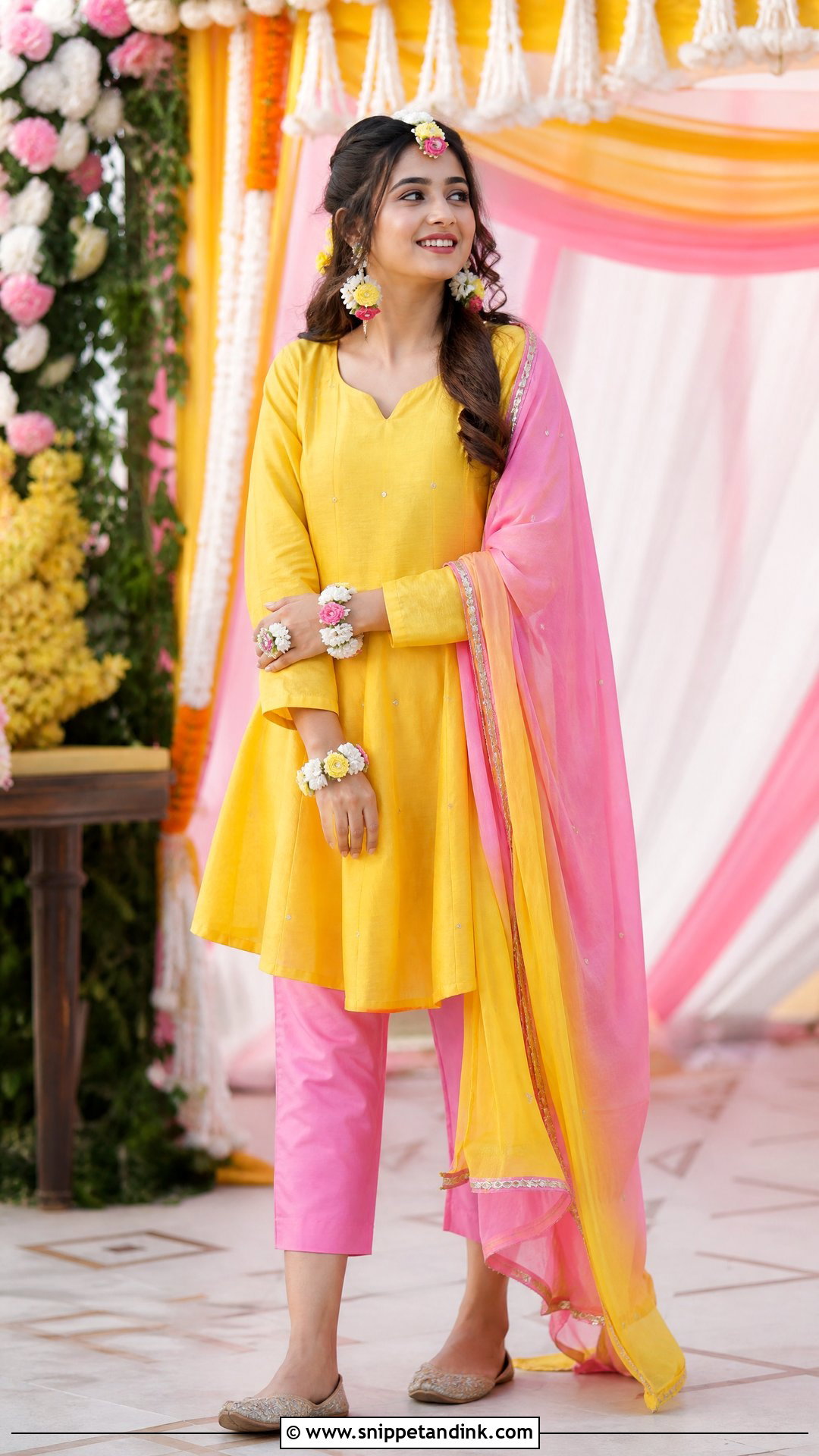 Pink and Yellow Suit for Haldi Ceremony - Snippet and Ink - 20 Suit for Haldi Ceremony Ideas