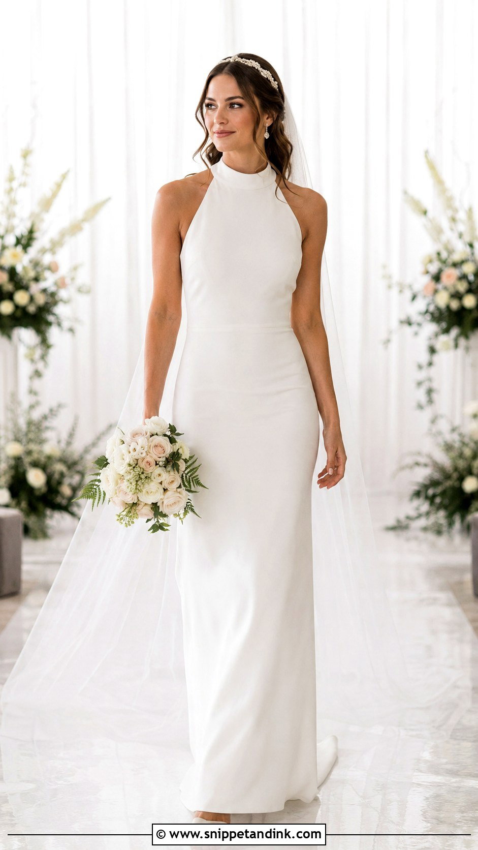 Pinned Back Curls For High Neck Wedding Dress - Snippet and Ink - 20 High Neck Wedding Dress Hairstyle Ideas