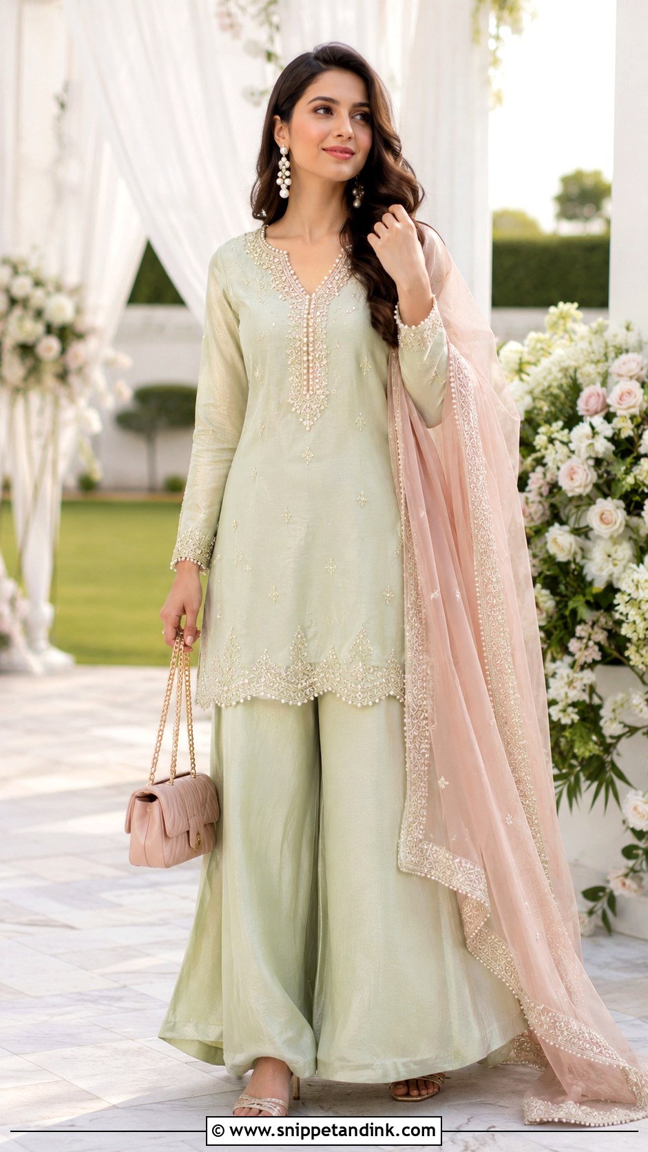 Pista Green Palazzo Punjabi Salwar Suit - Snippet and Ink - 20 Punjabi Salwar Suits Party Wear Wedding