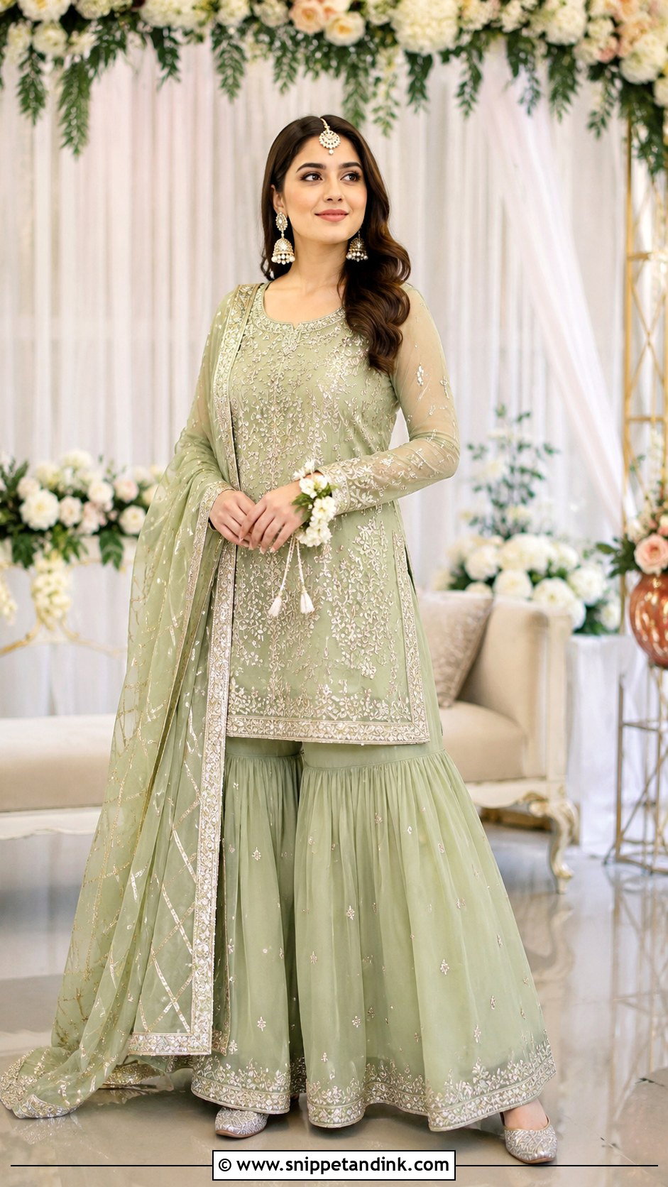 Pista Green Sharara Mehndi Outfit - Snippet and Ink - 20 Mehndi Party Dress Ideas