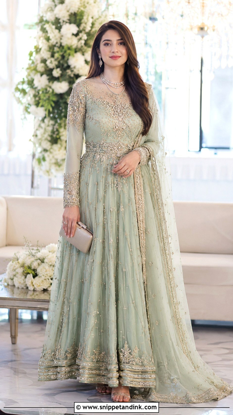 Pista Green Walima Maxi Dress - Snippet and Ink - 25 Walima Bride Dresses