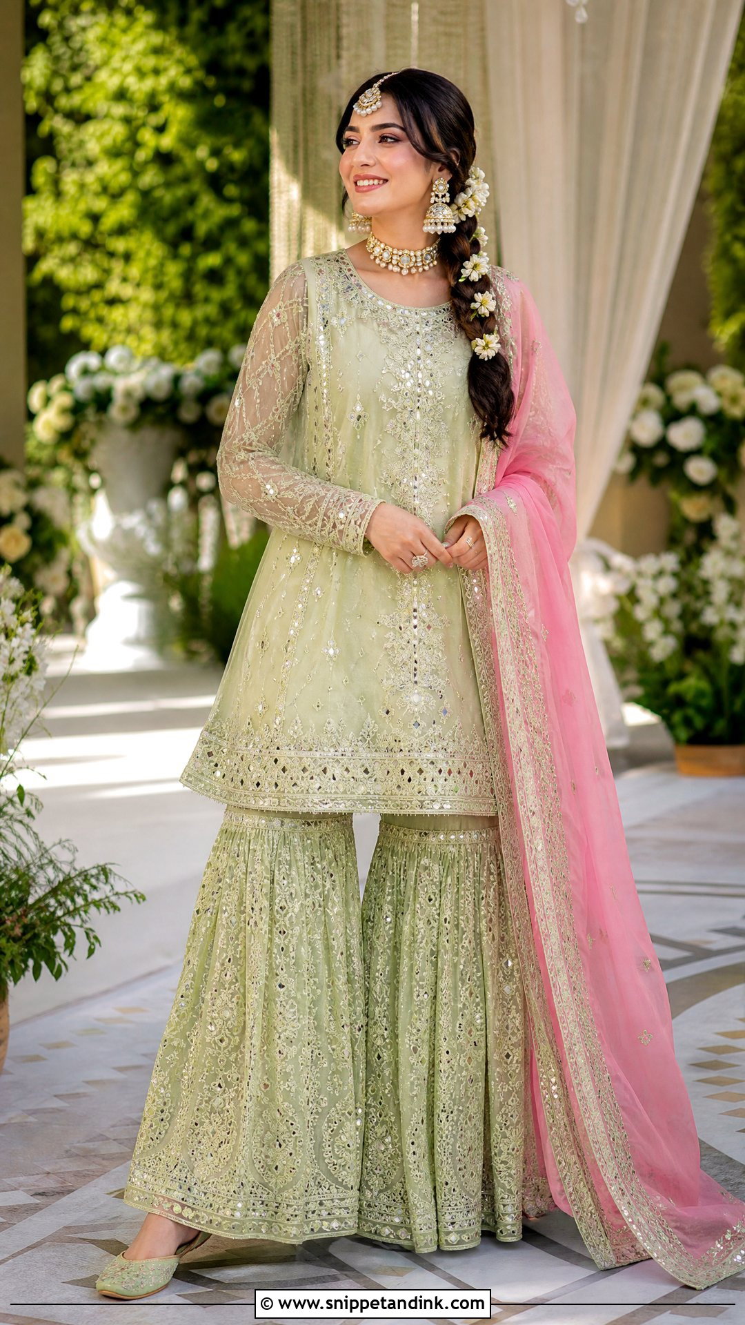 Pistachio Chikankari Mehndi Bridal Sharara - Snippet and Ink - 25 Mehndi Bridal Dress Ideas