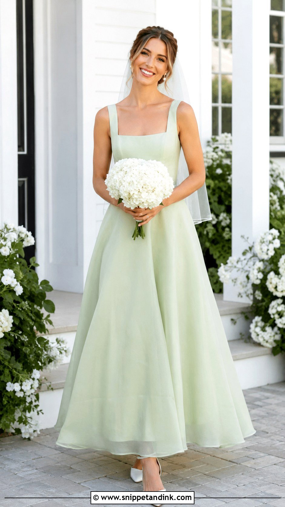 Pistachio Green Bridal Dress With A Line Skirt - Snippet and Ink - 25 Green Bridal Dress Ideas