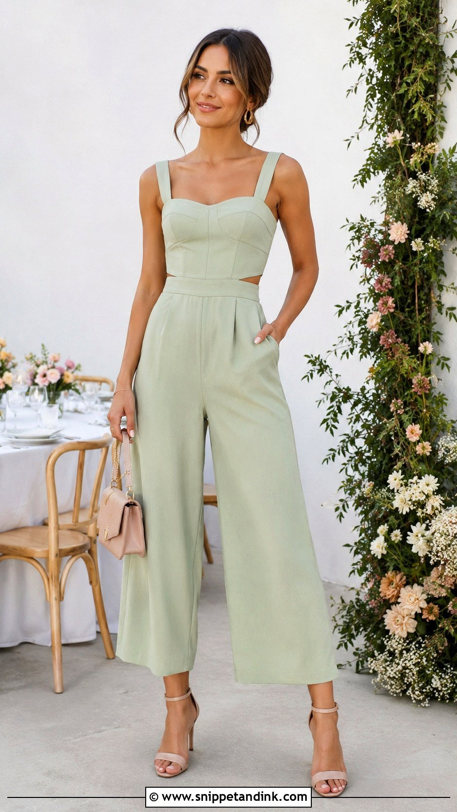 Pistachio Green Cropped Jumpsuit Wedding Outfit - Snippet and Ink - 20 Green Jumpsuit Wedding Outfit Ideas
