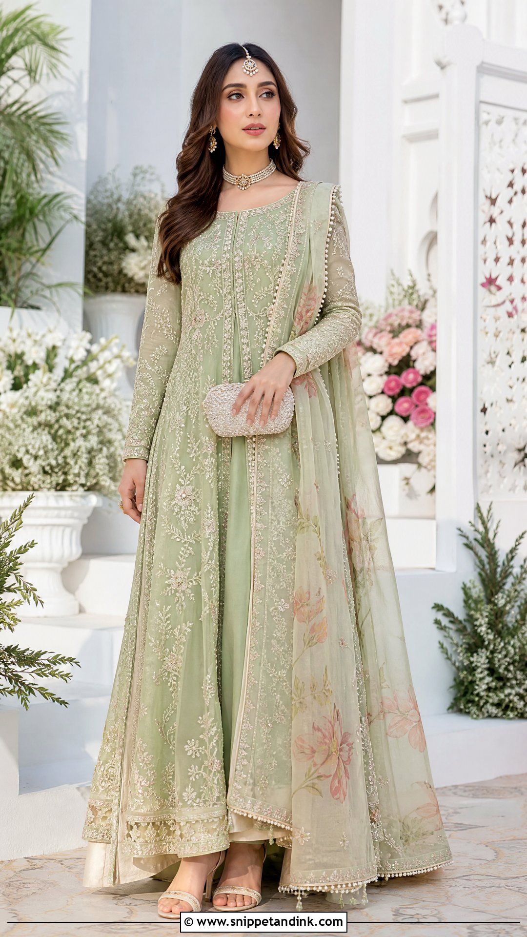 Pistachio Green Embroidered Walima Maxi Dress - Snippet and Ink - 20 Bridal Walima Maxi Dress Pakistani Ideas
