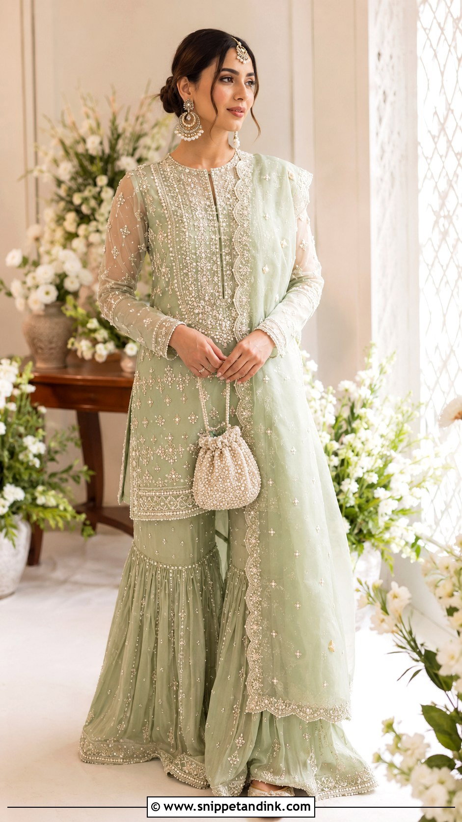 Pistachio Green Gharara Suit - Snippet and Ink - 20 Green Indian Wedding Dress Ideas
