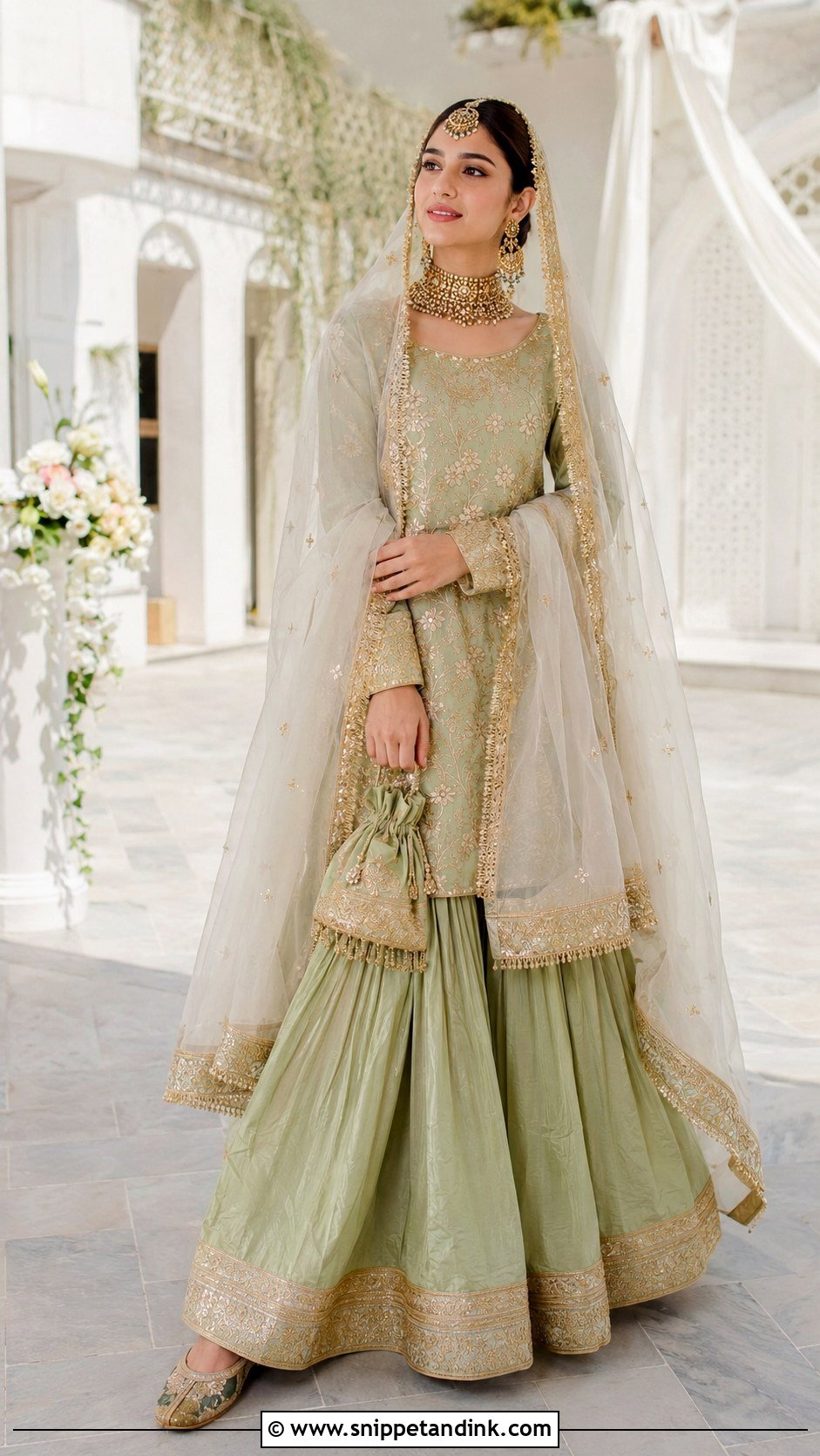 Pistachio Green Nikah Garara Outfit - Snippet and Ink - 20 Nikah Garara Ideas