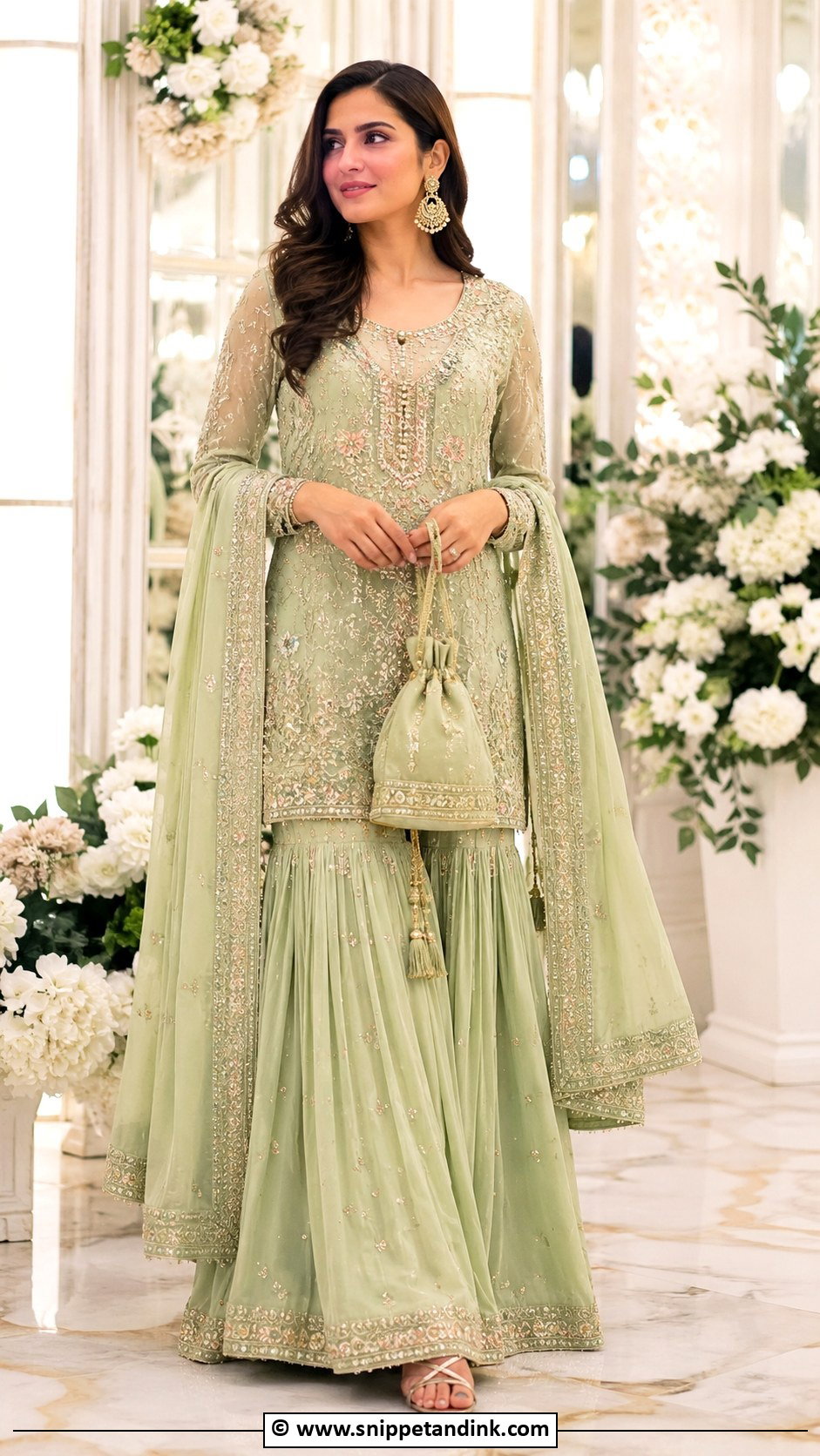 Pistachio Green Nikah Gharara Outfit - Snippet and Ink - 35 Nikah Outfit Ideas